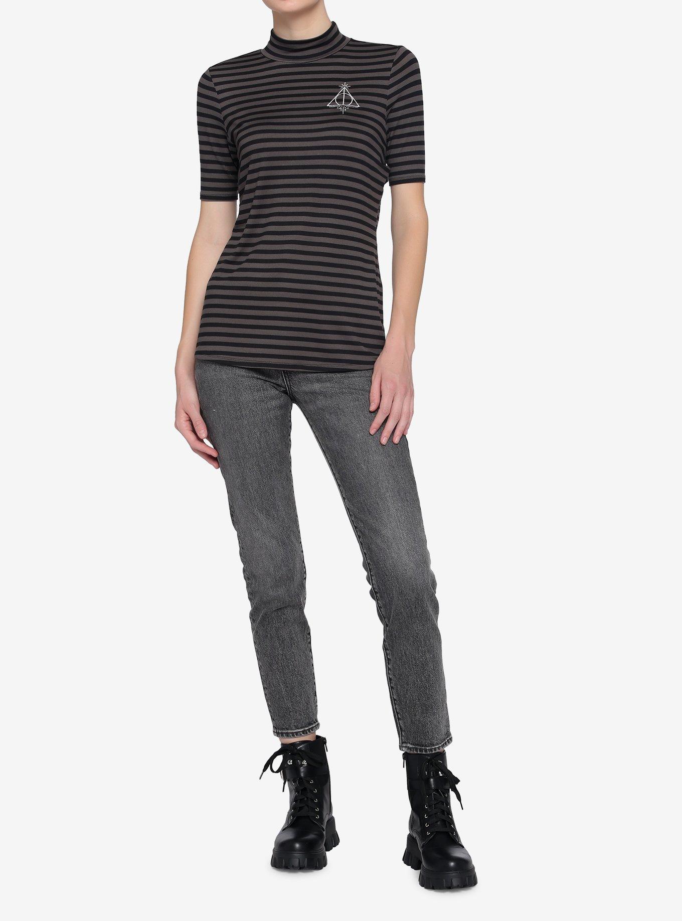 Harry Potter Deathly Hallows Stripe Mock Neck Top, MULTI, alternate
