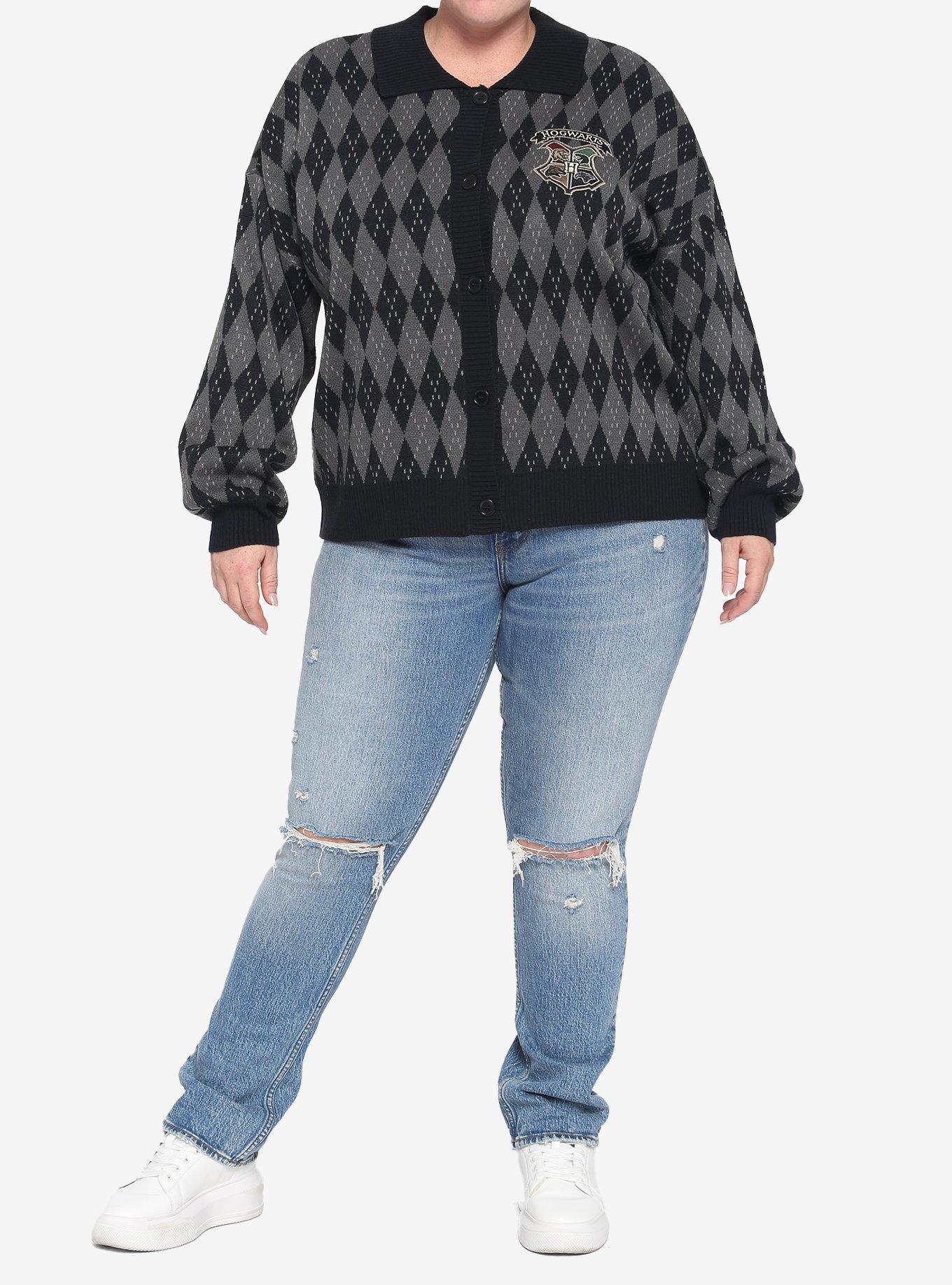 Harry Potter Hogwarts Argyle Cardigan Plus Size, MULTI, alternate