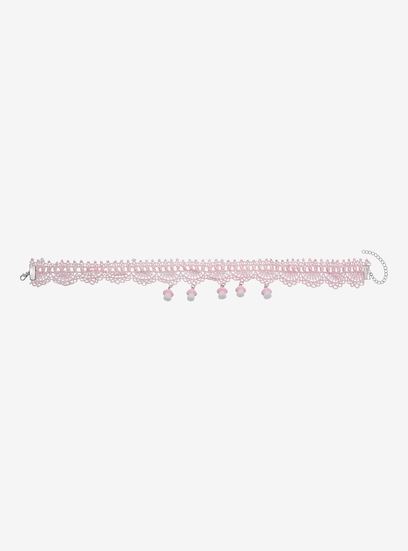 Mushroom Dangle Pink Embroidered Choker, , alternate