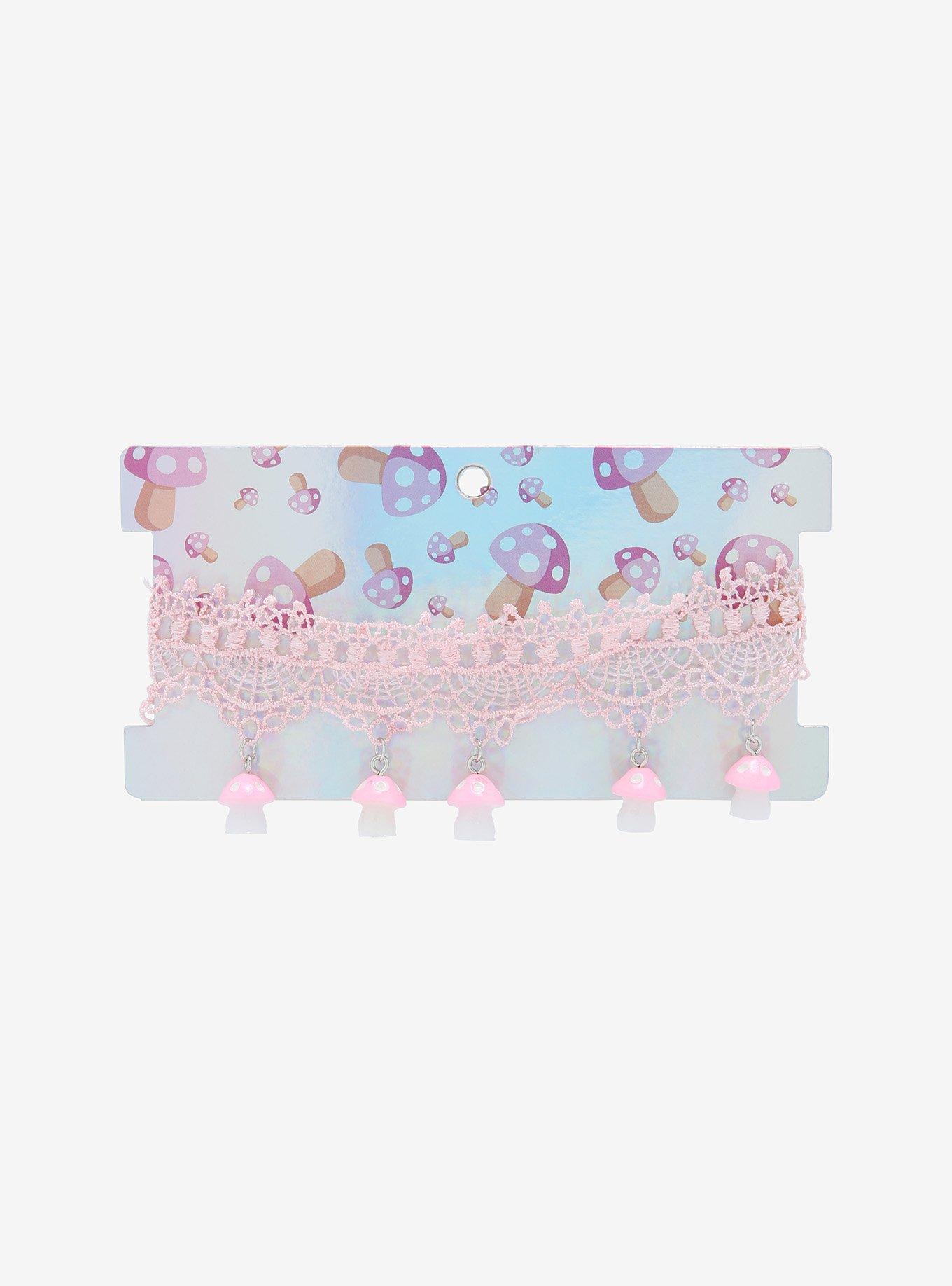 Mushroom Dangle Pink Embroidered Choker, , alternate