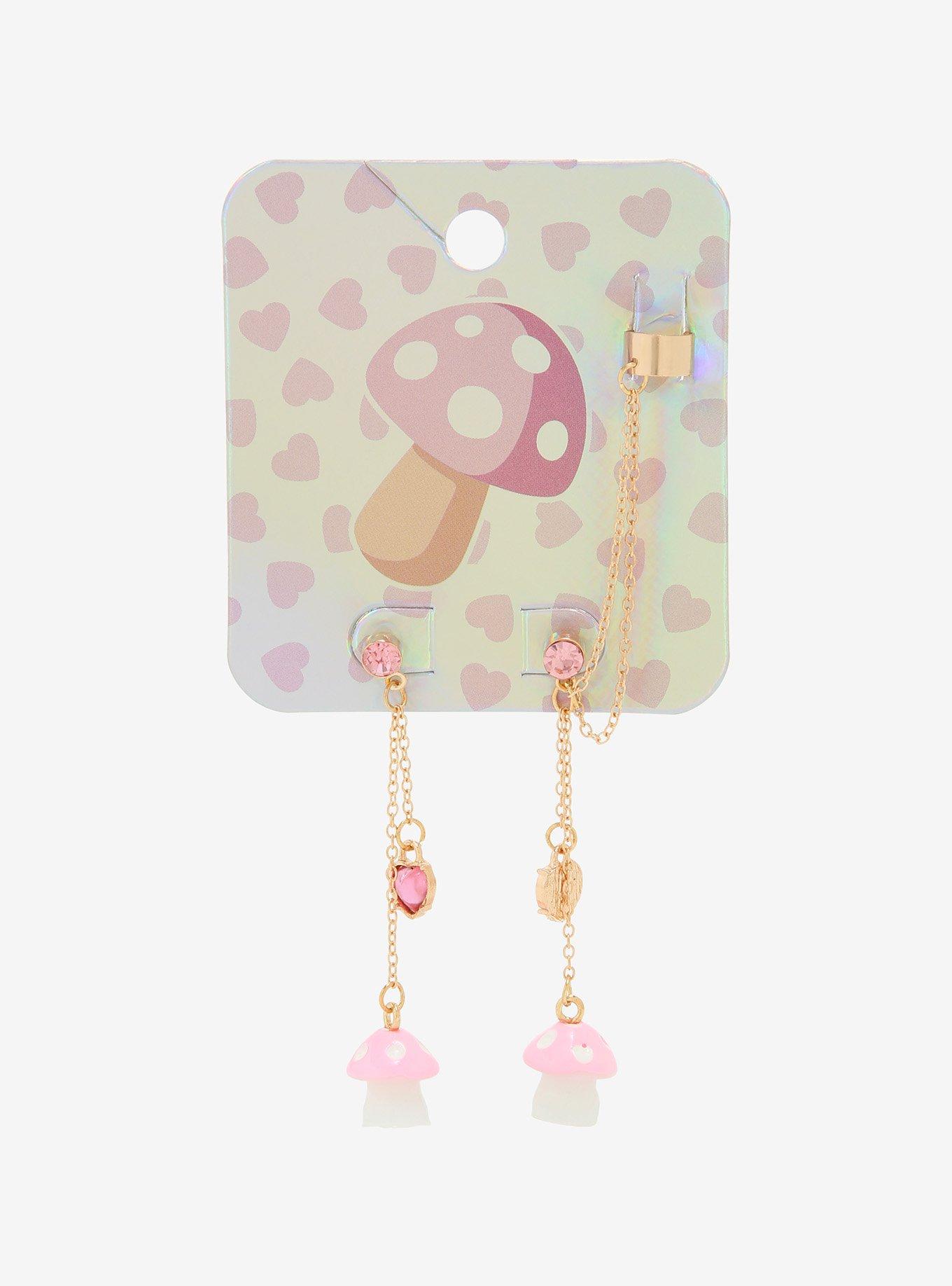 Pastel Mushroom Chain Earring Cuff Set, , alternate