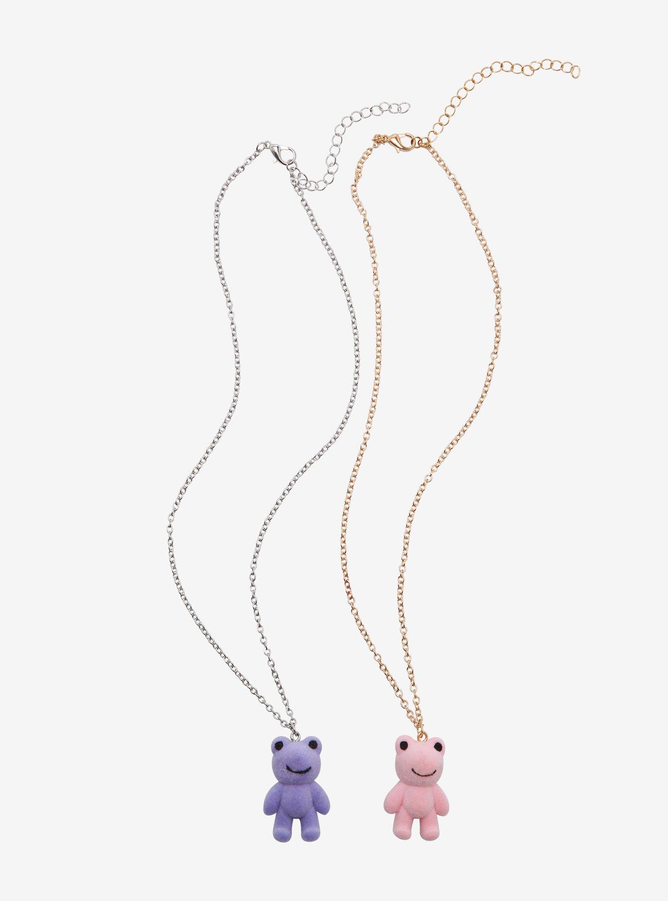 Pink & Purple Fuzzy Frog Best Friend Necklace Set, , alternate