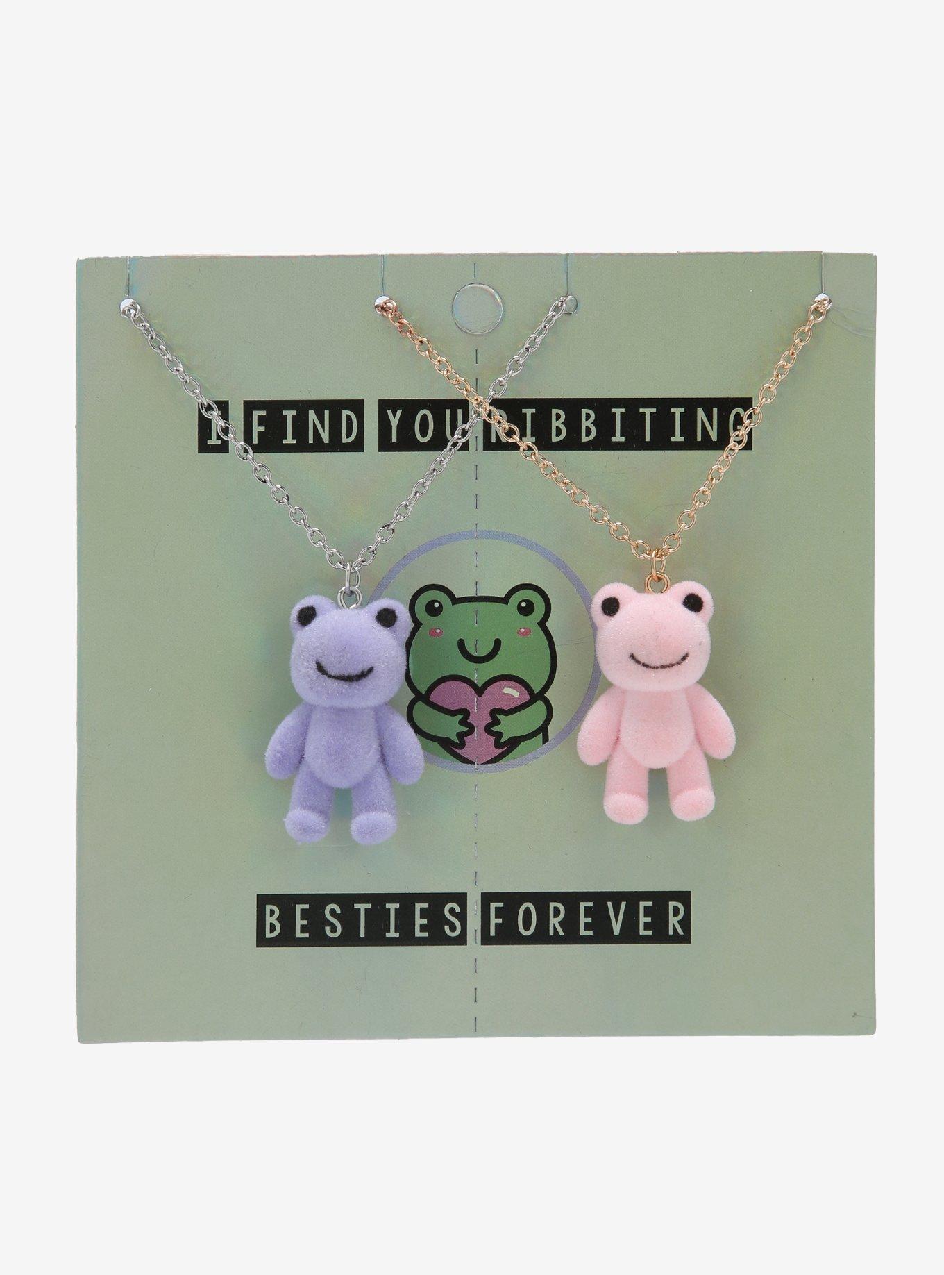 Pink & Purple Fuzzy Frog Best Friend Necklace Set, , alternate