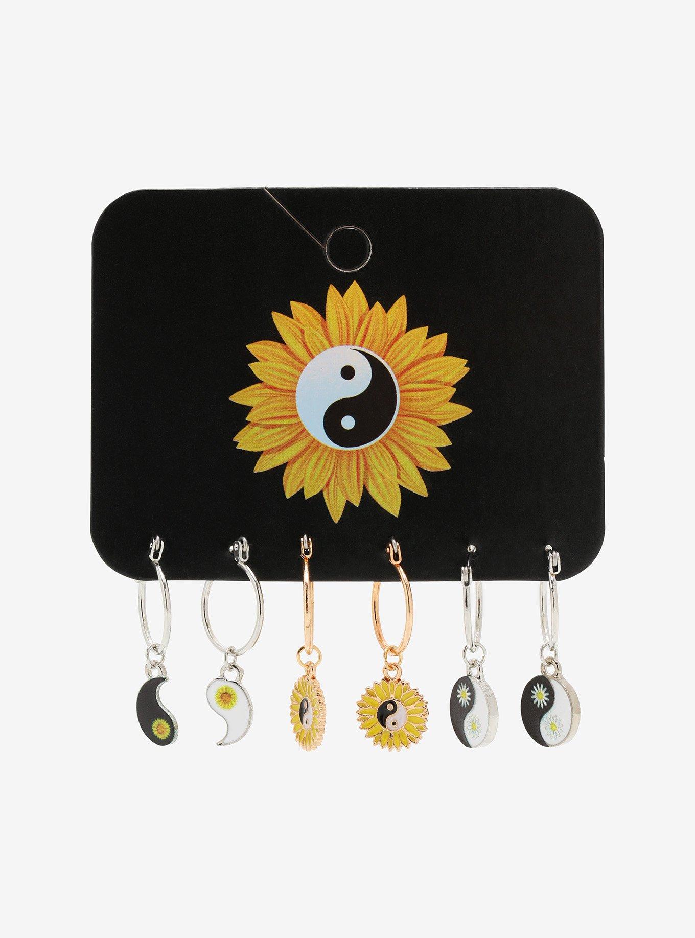 Yin-Yang Sunflower Hoop Earring Set, , alternate