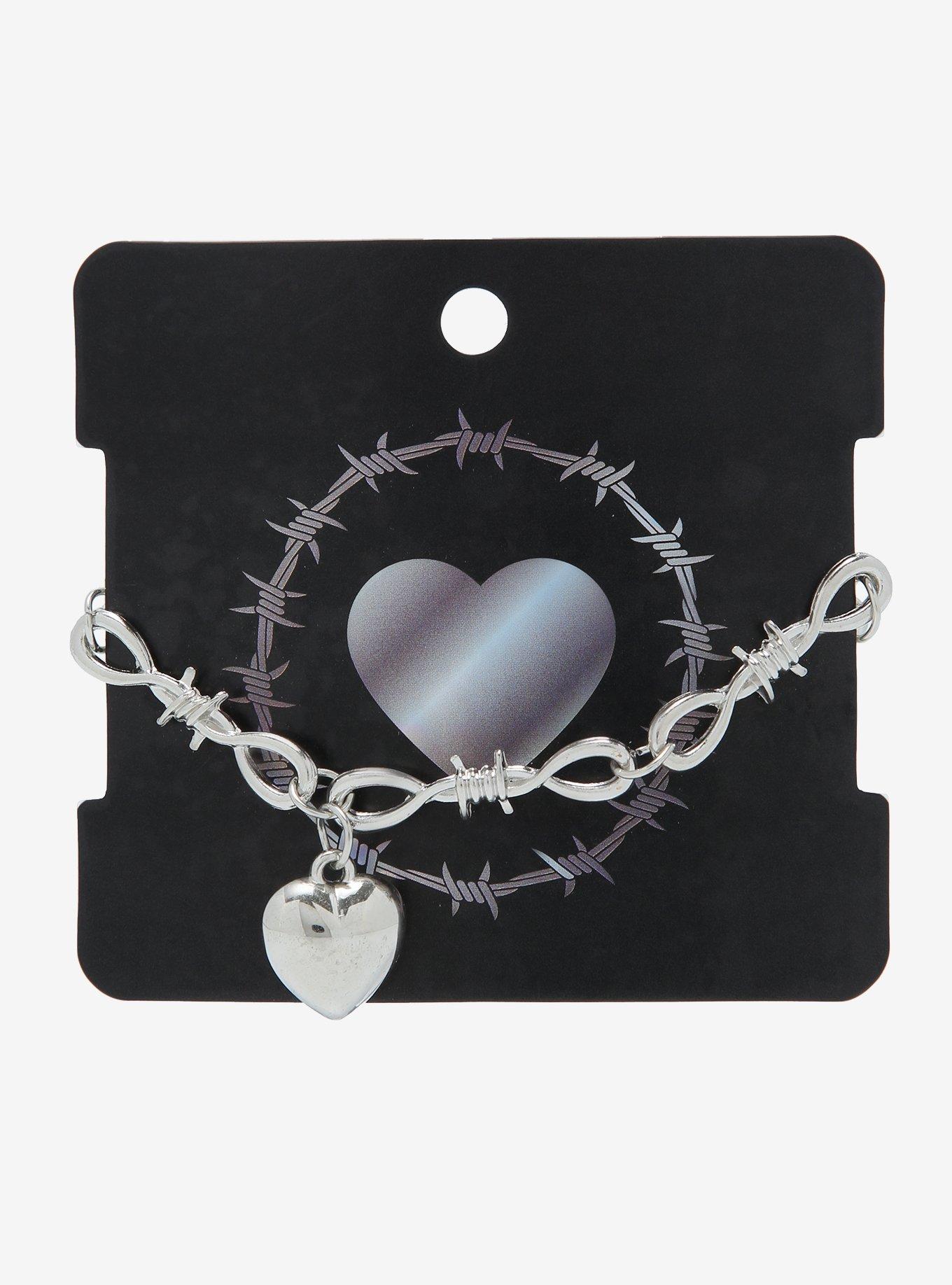 Barbed Wire Chain With 3D Heart Bracelet, , alternate