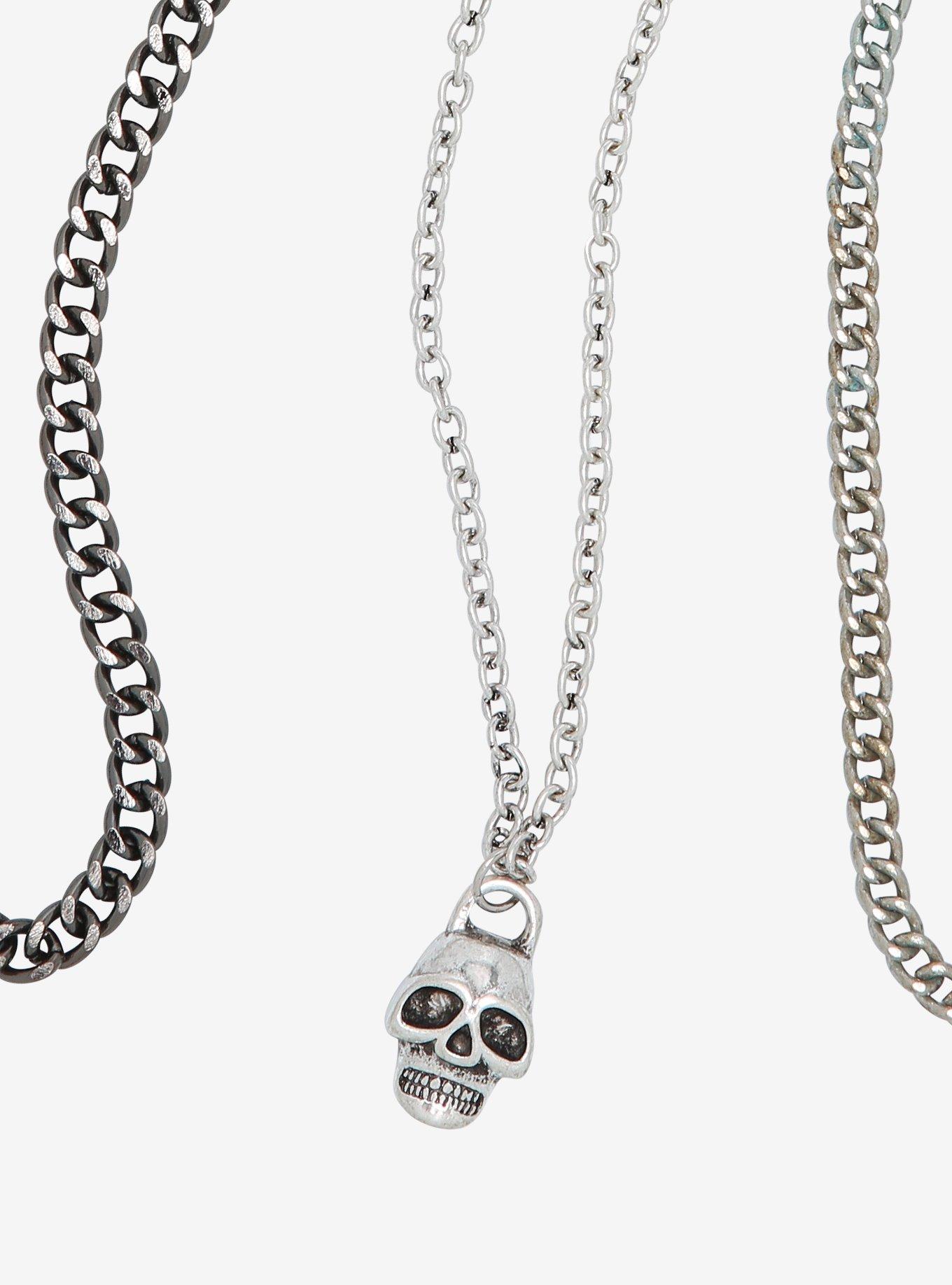 Padlock Skull Chain Necklace Set, , alternate