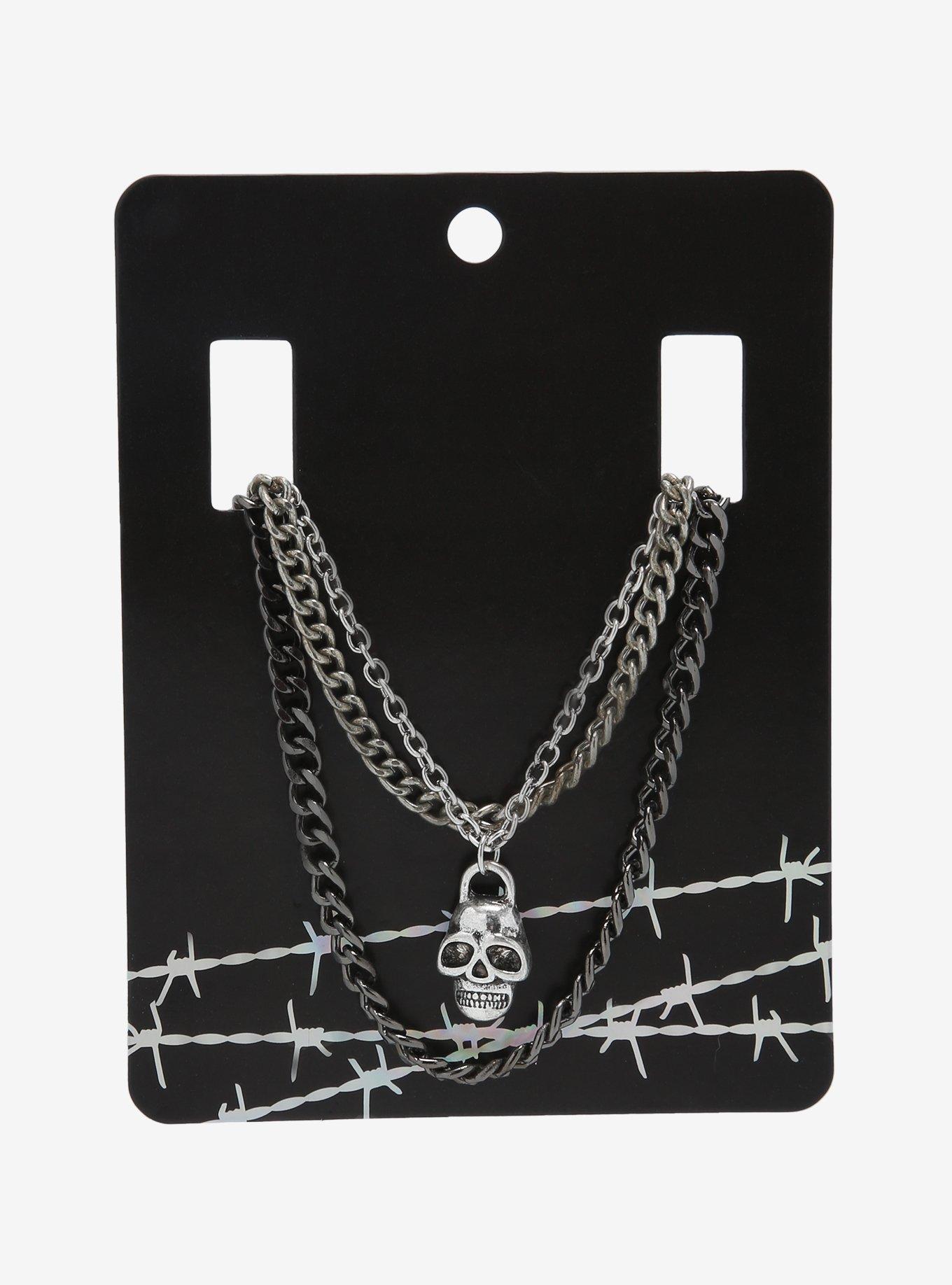 Padlock Skull Chain Necklace Set, , alternate