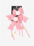 Pink Puff Bow & Bells Dangle Hair Clip Set, , alternate