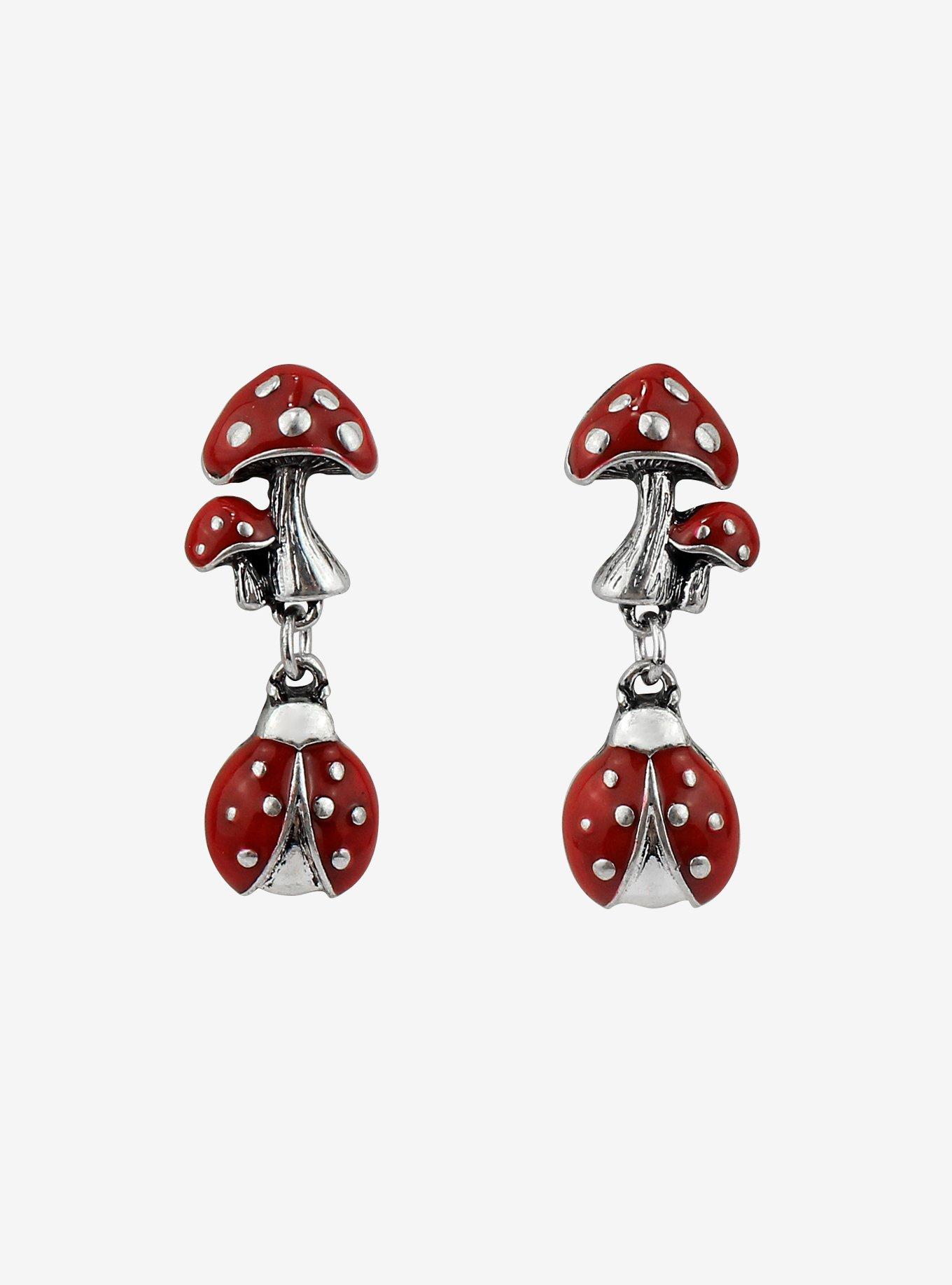 Mushroom & Ladybug Drop Earrings, , alternate