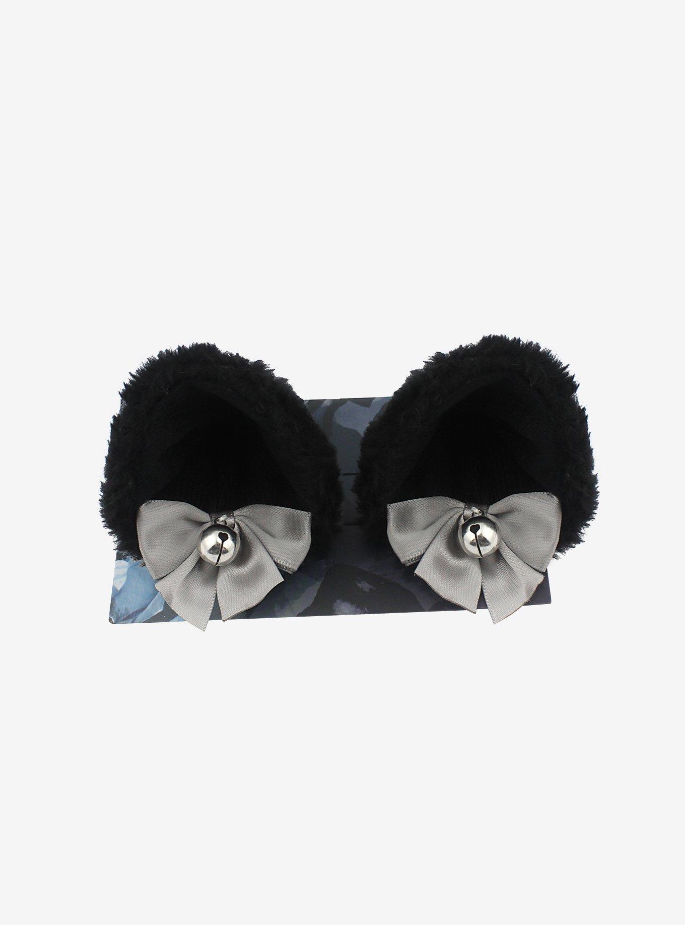 Black Cat Ear & Grey Bow Hair Clip Set, , alternate