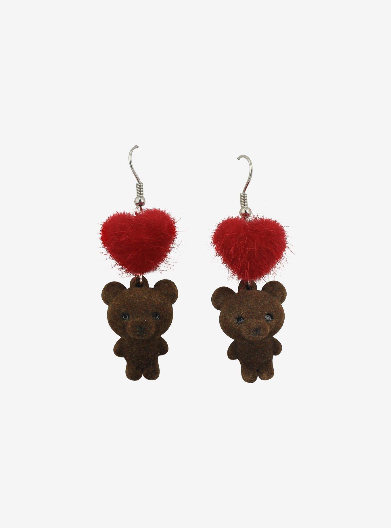 3D Bear & Heart Drop Earrings, , alternate