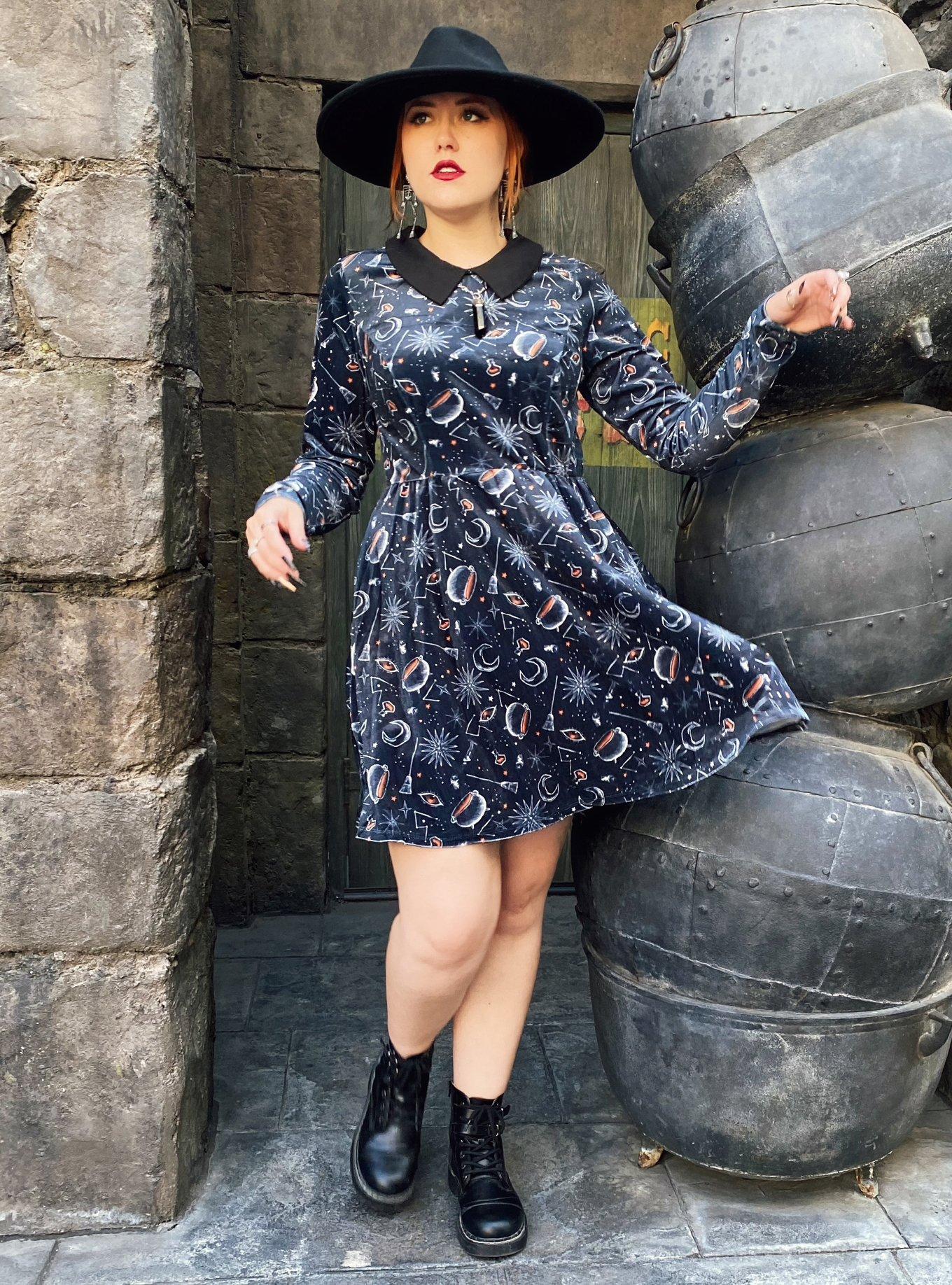 Disney Hocus Pocus Symbols Collar Dress, MULTI, alternate