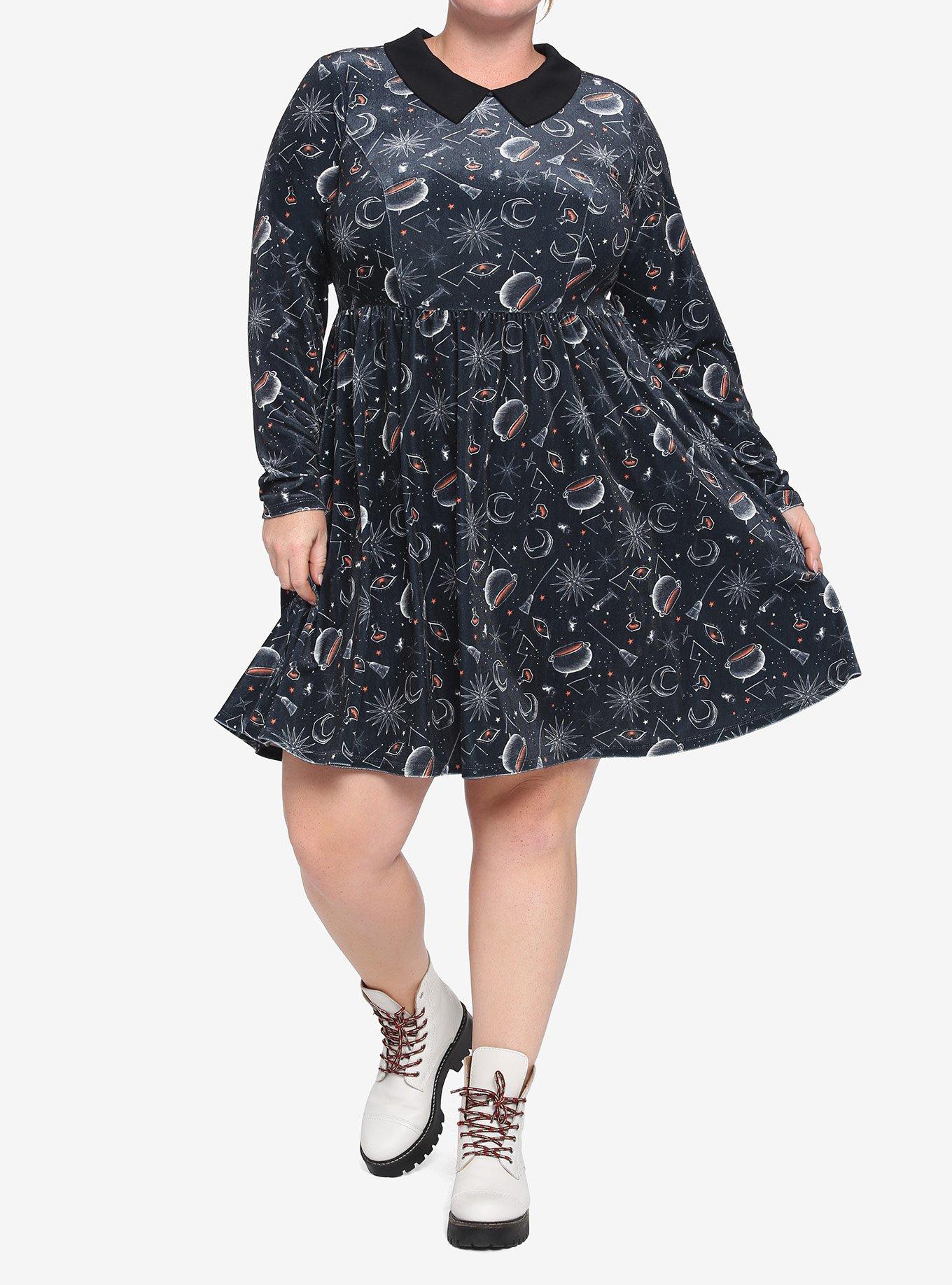 Disney Hocus Pocus Symbols Collar Dress Plus Size, MULTI, alternate