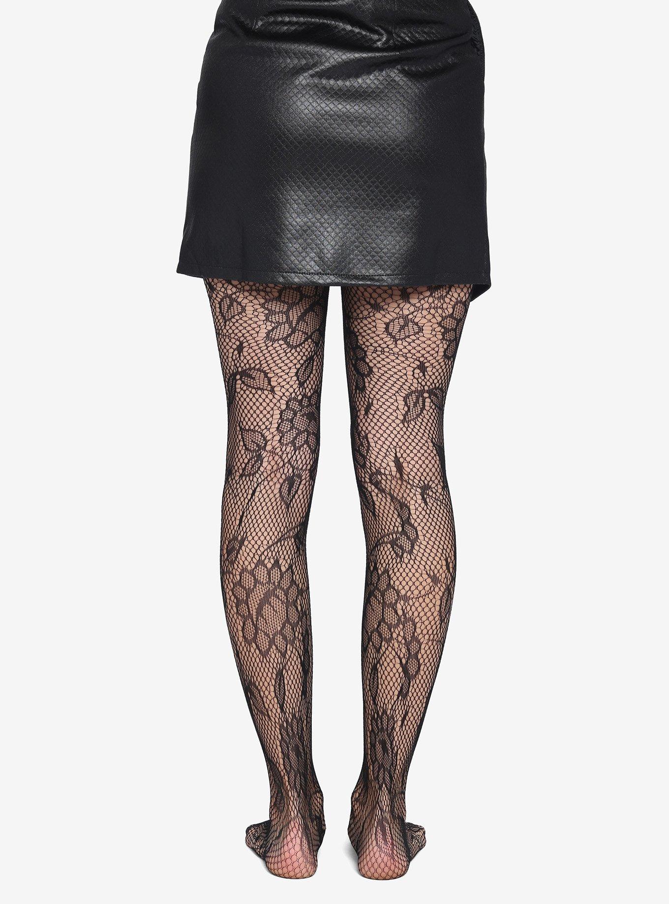 Black Floral Fishnet Tights, , alternate