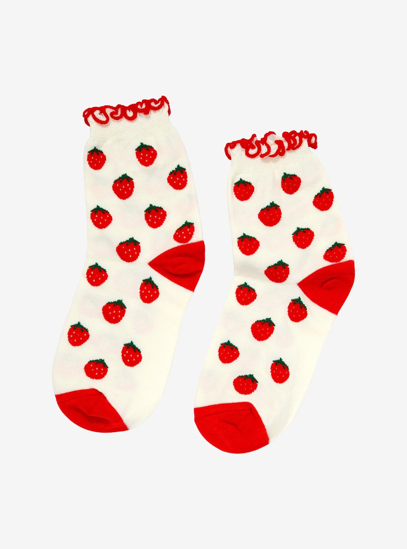 Strawberry Lettuce Hem Ankle Socks, , alternate