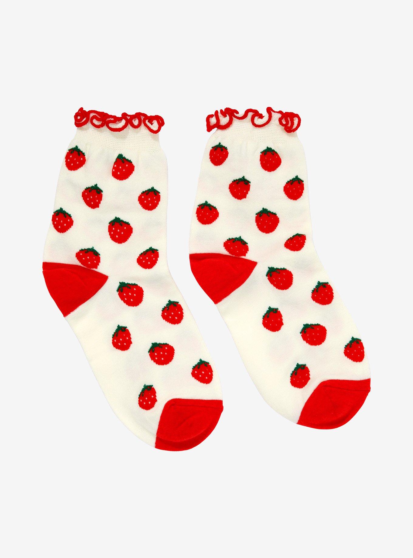 Strawberry Lettuce Hem Ankle Socks, , alternate