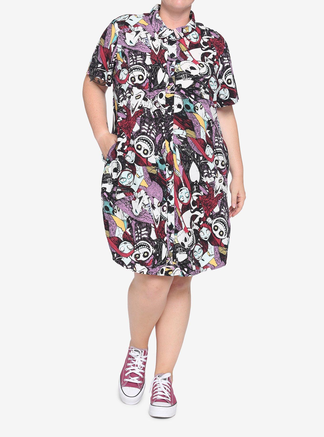 The Nightmare Before Christmas Characters Button-Up Shirt Dress Plus Size, MULTI, alternate