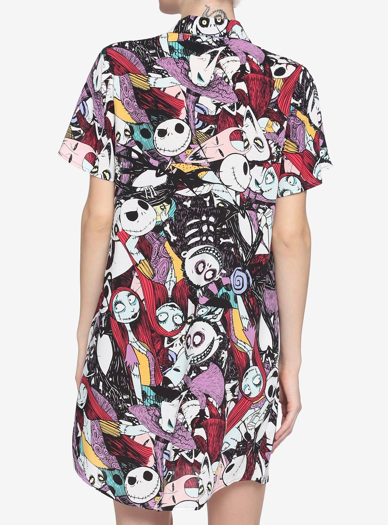 The Nightmare Before Christmas Characters Button-Up Shirt Dress, MULTI, alternate