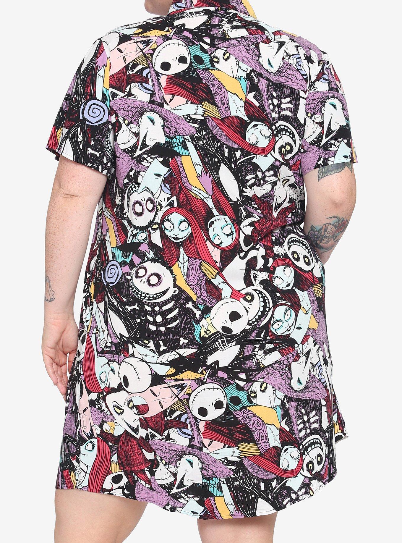 The Nightmare Before Christmas Characters Button-Up Shirt Dress Plus Size, MULTI, alternate