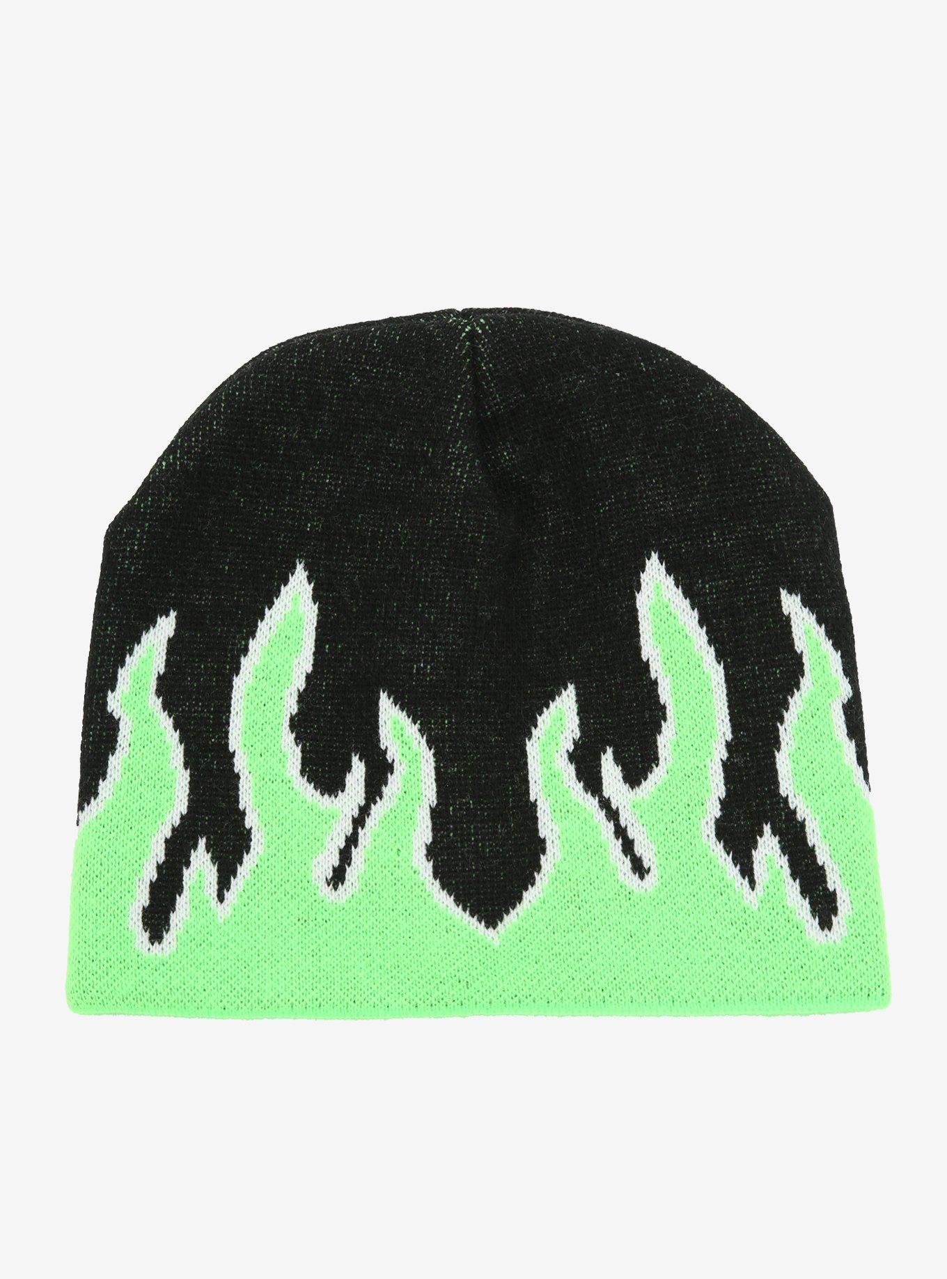 Neon Green Flame Beanie, , alternate