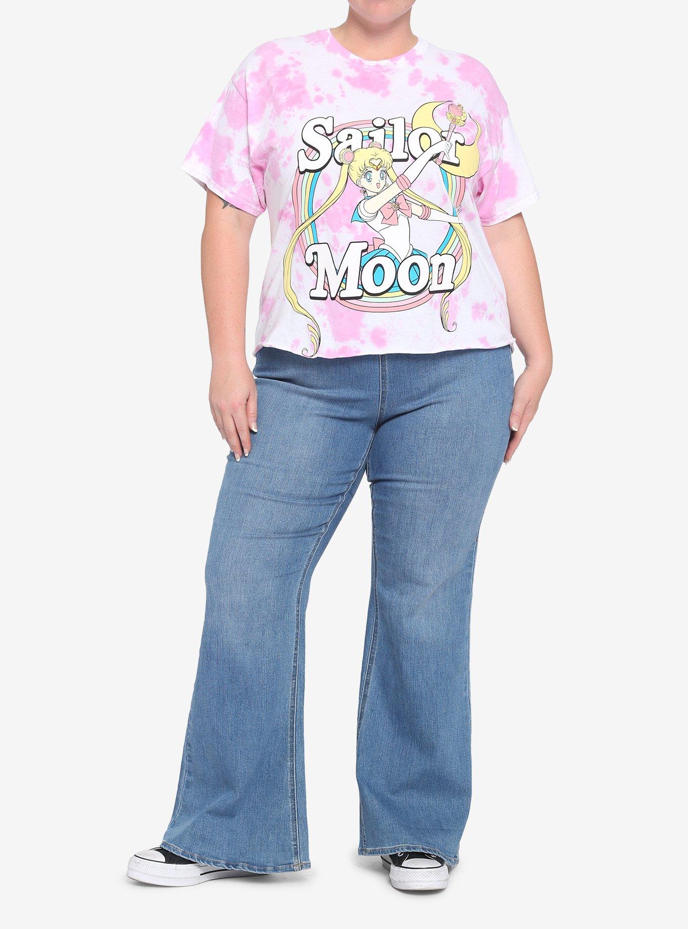 Sailor Moon Pink Tie-Dye Girls Crop T-Shirt Plus Size, MULTI, alternate
