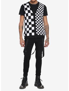 Split Black & White Checkered Knit Vest, , hi-res