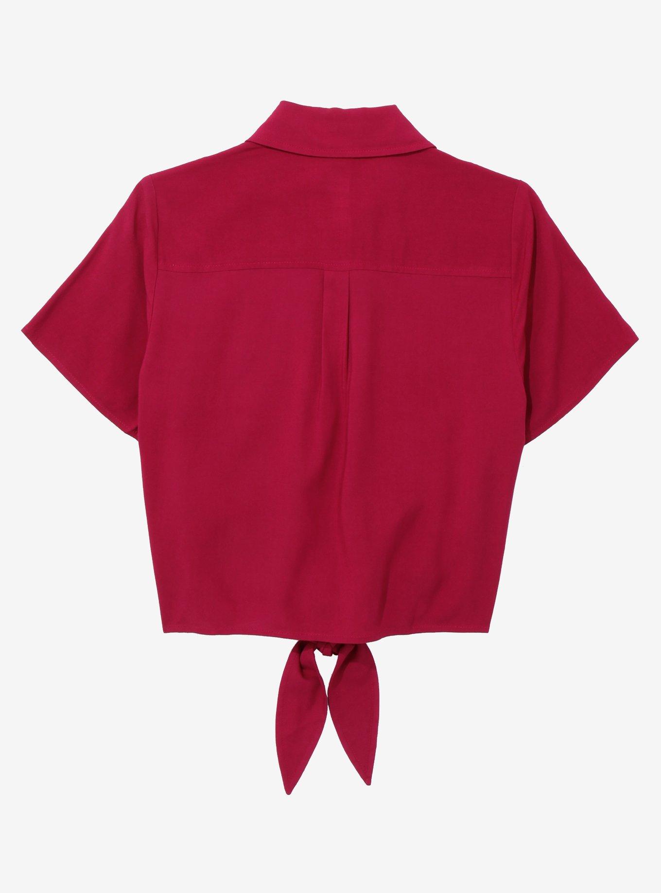 Her Universe Disney Beauty and the Beast Be Our Guest Women's Tie-Front Woven Top - BoxLunch Exclusive, DARK RED, alternate