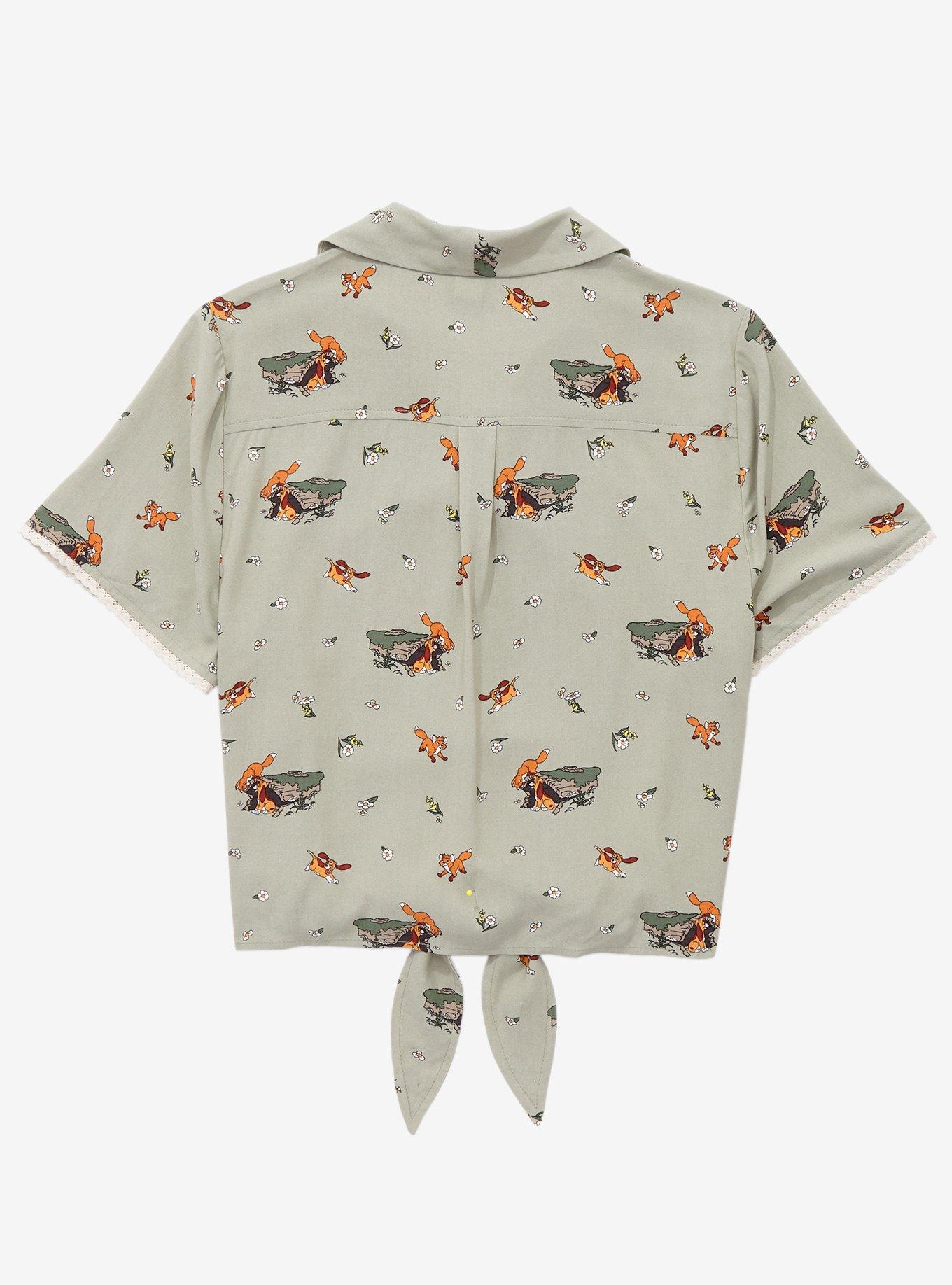 Her Universe Disney The Fox and the Hound Log Women's Tie-Front Woven Top, GREY, alternate