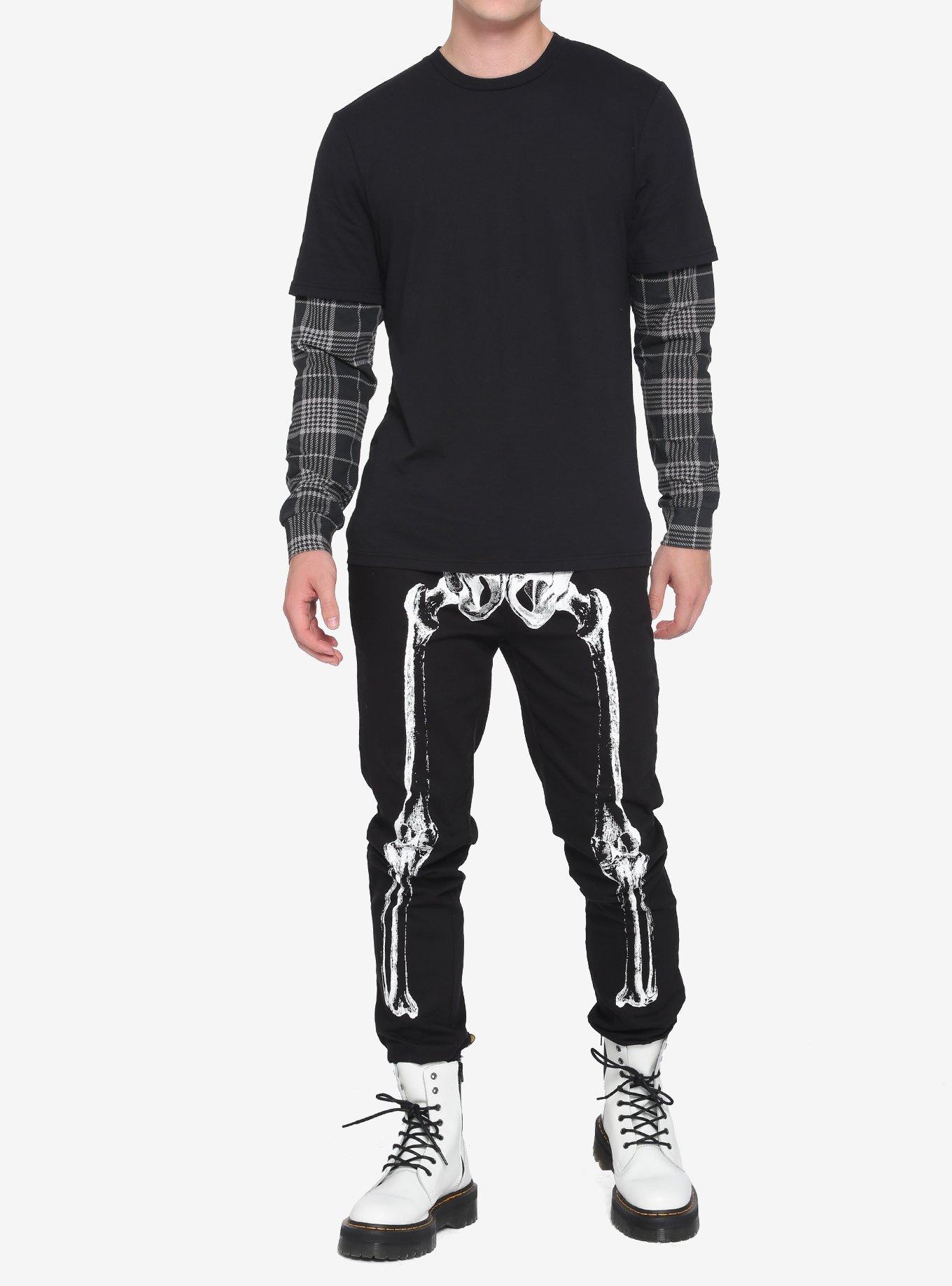 Black & Grey Flannel Sleeve Twofer Long-Sleeve T-Shirt, PLAID, alternate