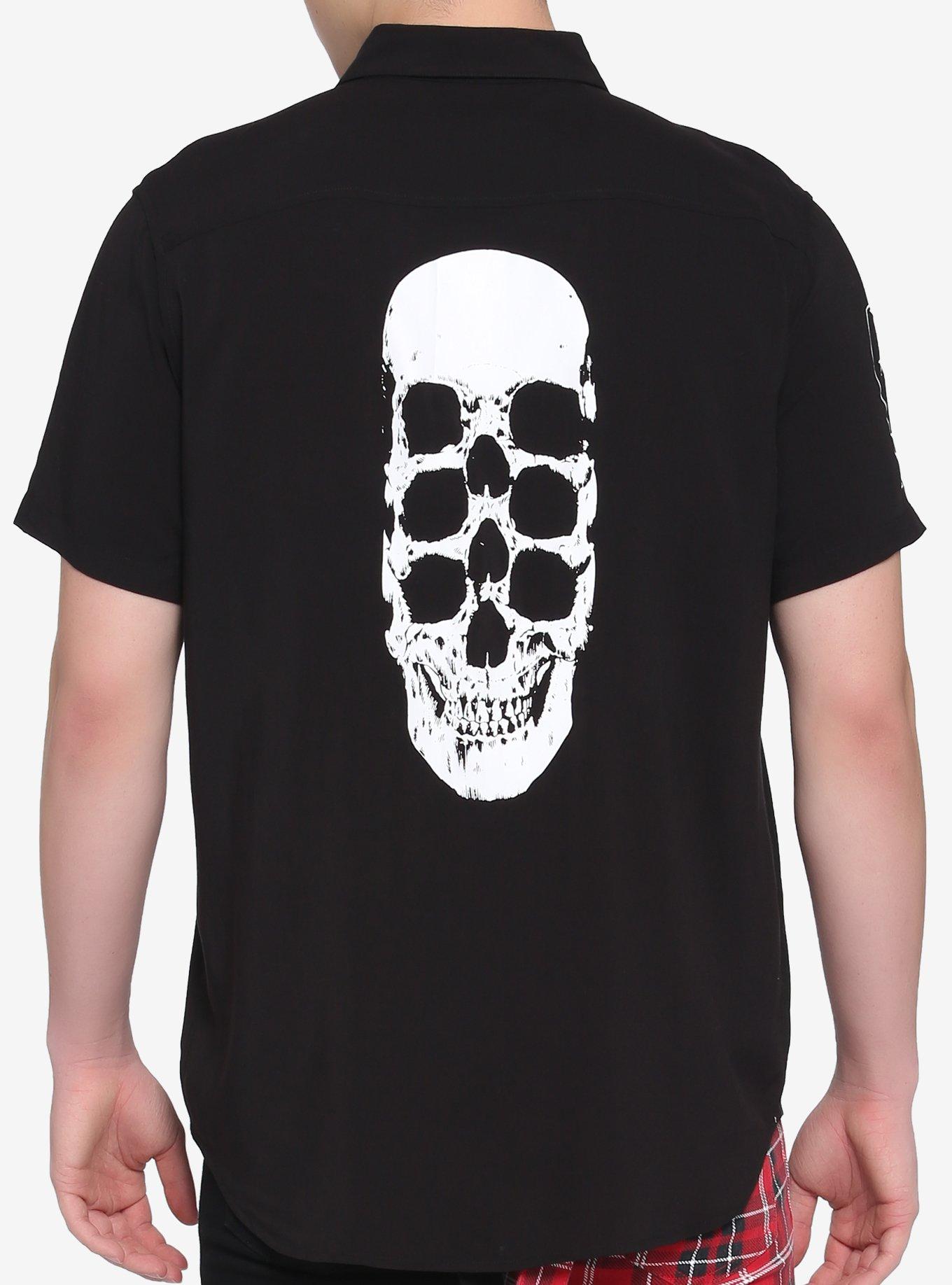 Skeleton Patches Black Woven Button-Up, BLACK, alternate