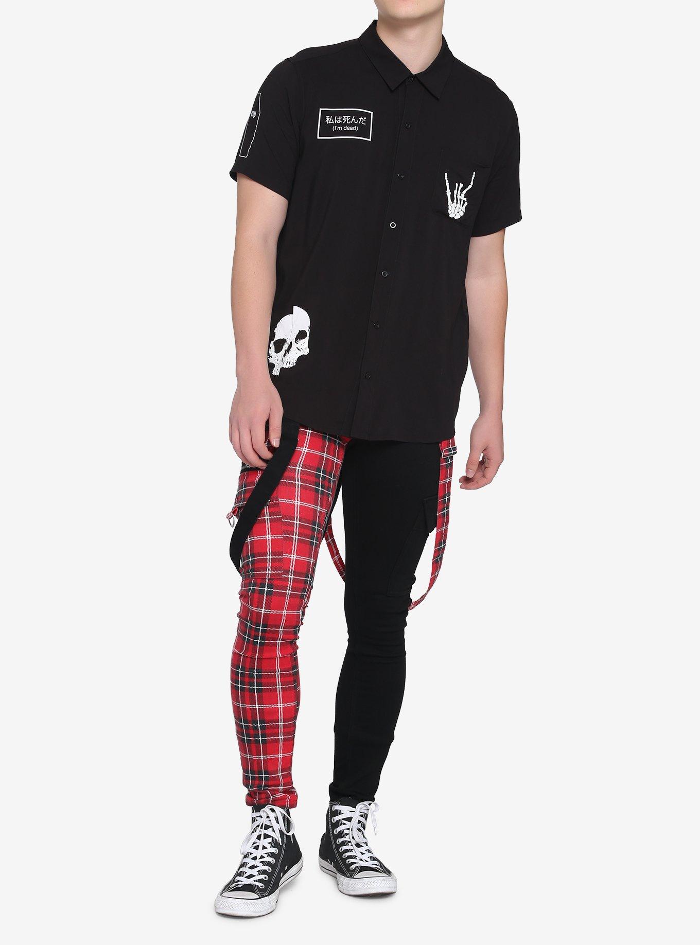 Skeleton Patches Black Woven Button-Up, BLACK, alternate