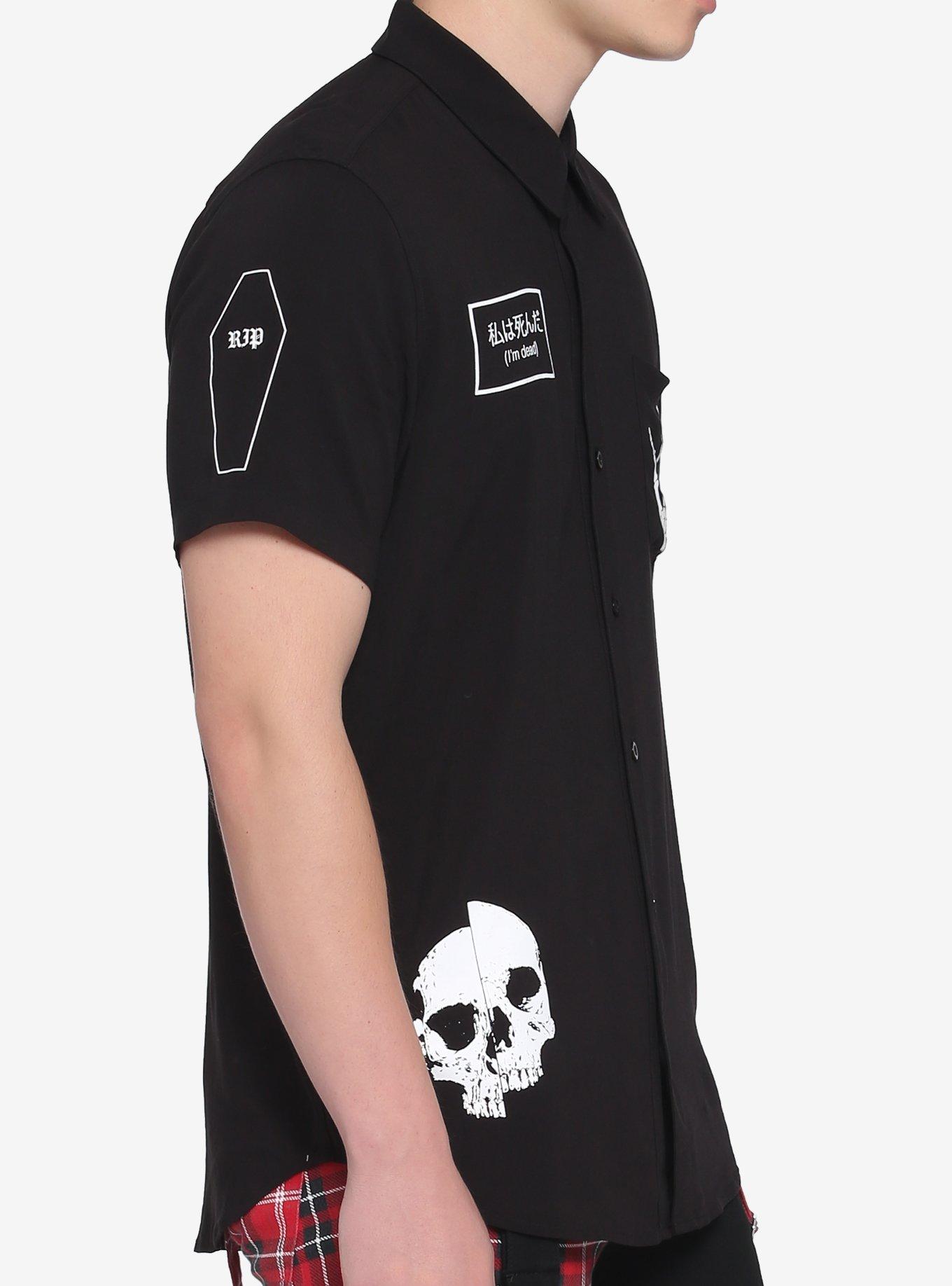 Skeleton Patches Black Woven Button-Up, BLACK, alternate