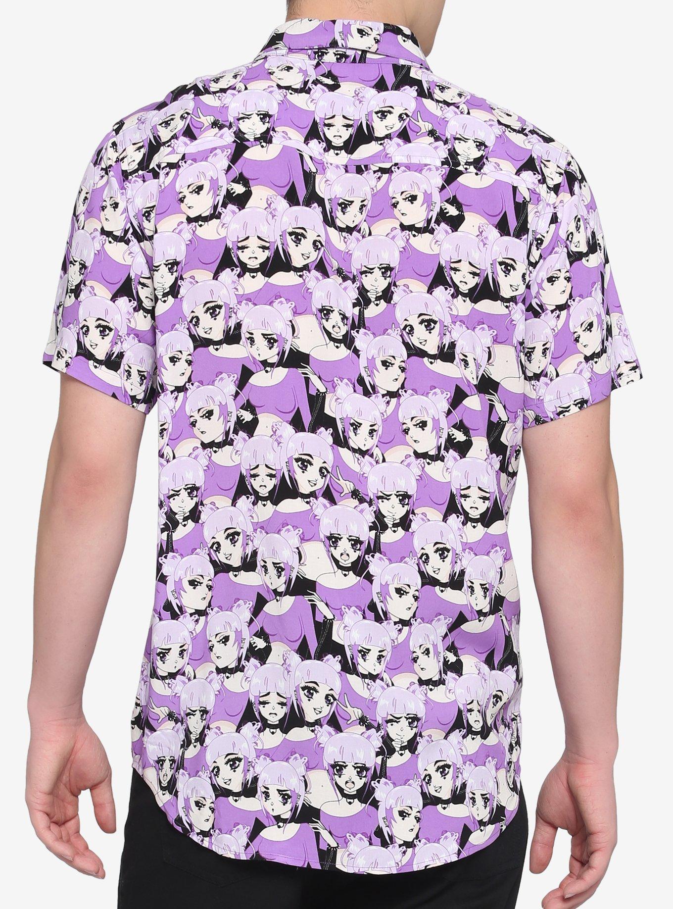 Anime Girl Purple Woven Button-Up, PURPLE, alternate