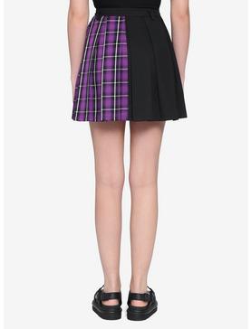 Black & Purple Split Plaid Skirt, , hi-res