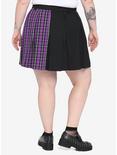 Black & Purple Split Plaid Skirt Plus Size, PLAID - PURPLE, alternate
