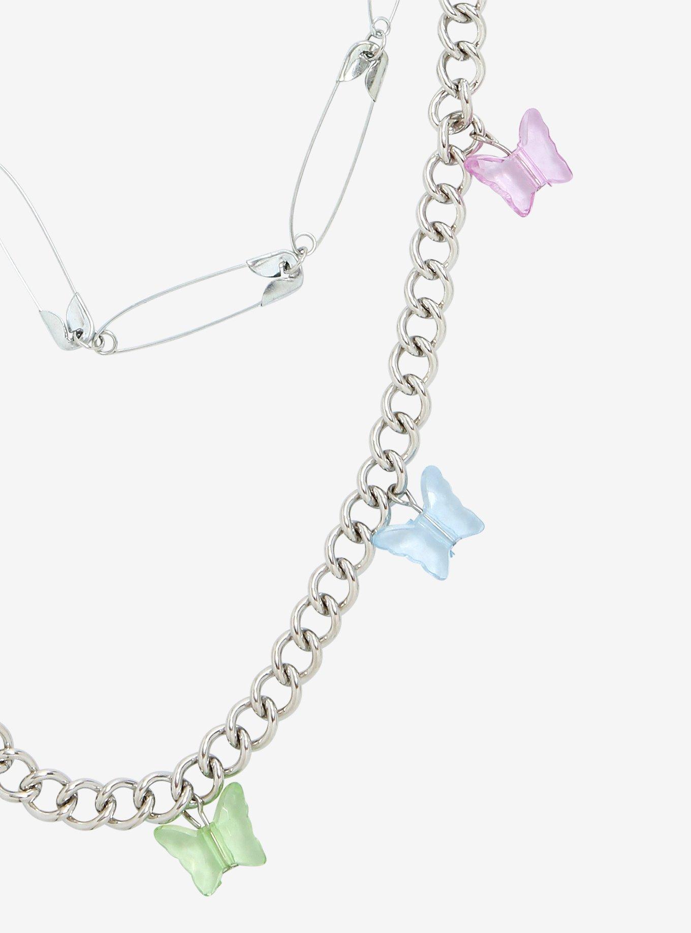 Silver 18 Inch & 24 Inch Butterfly & Safety Pin Double Wallet Chain, , alternate