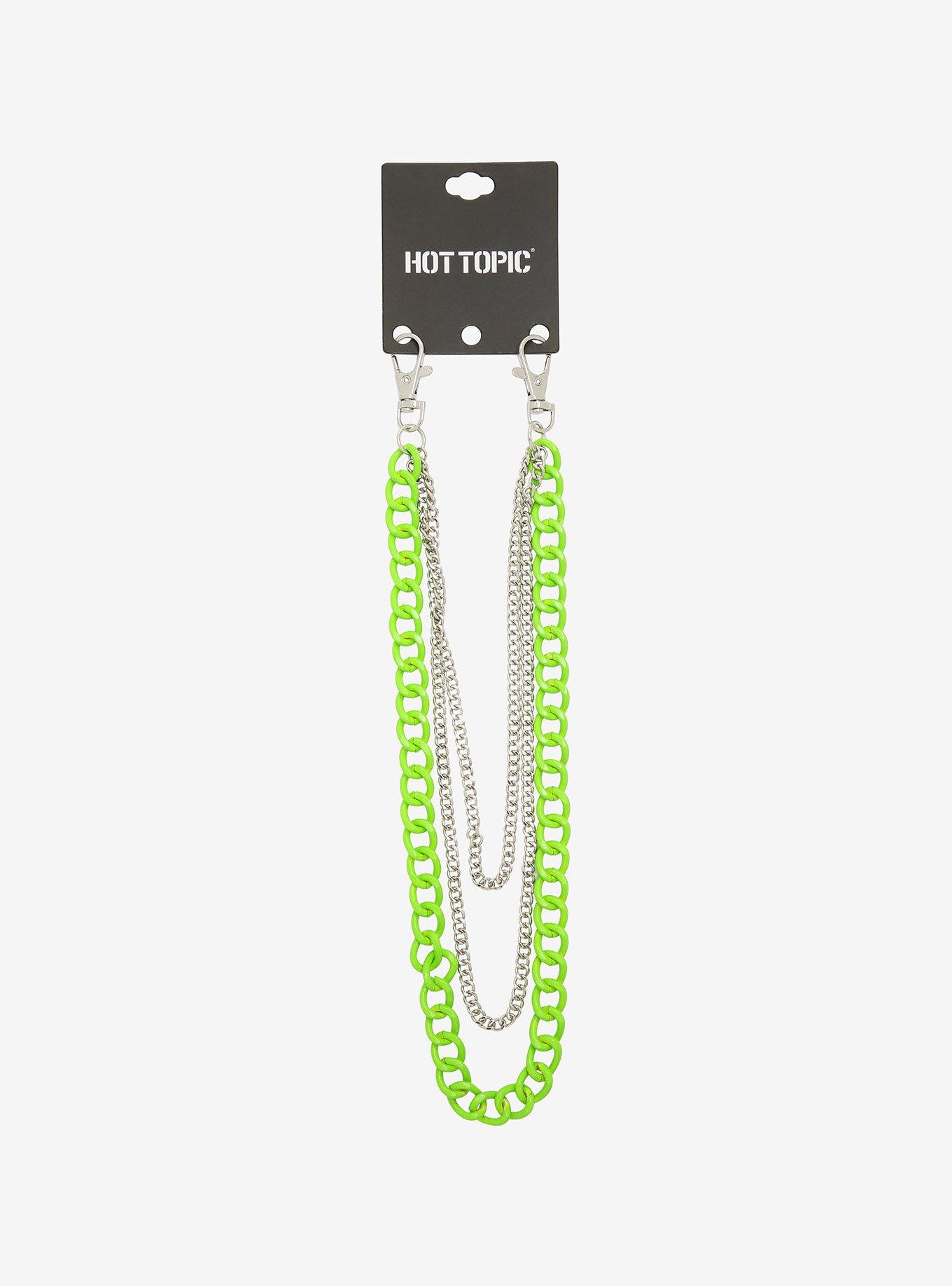 Neon Green & Silver Triple Wallet Chain, , alternate