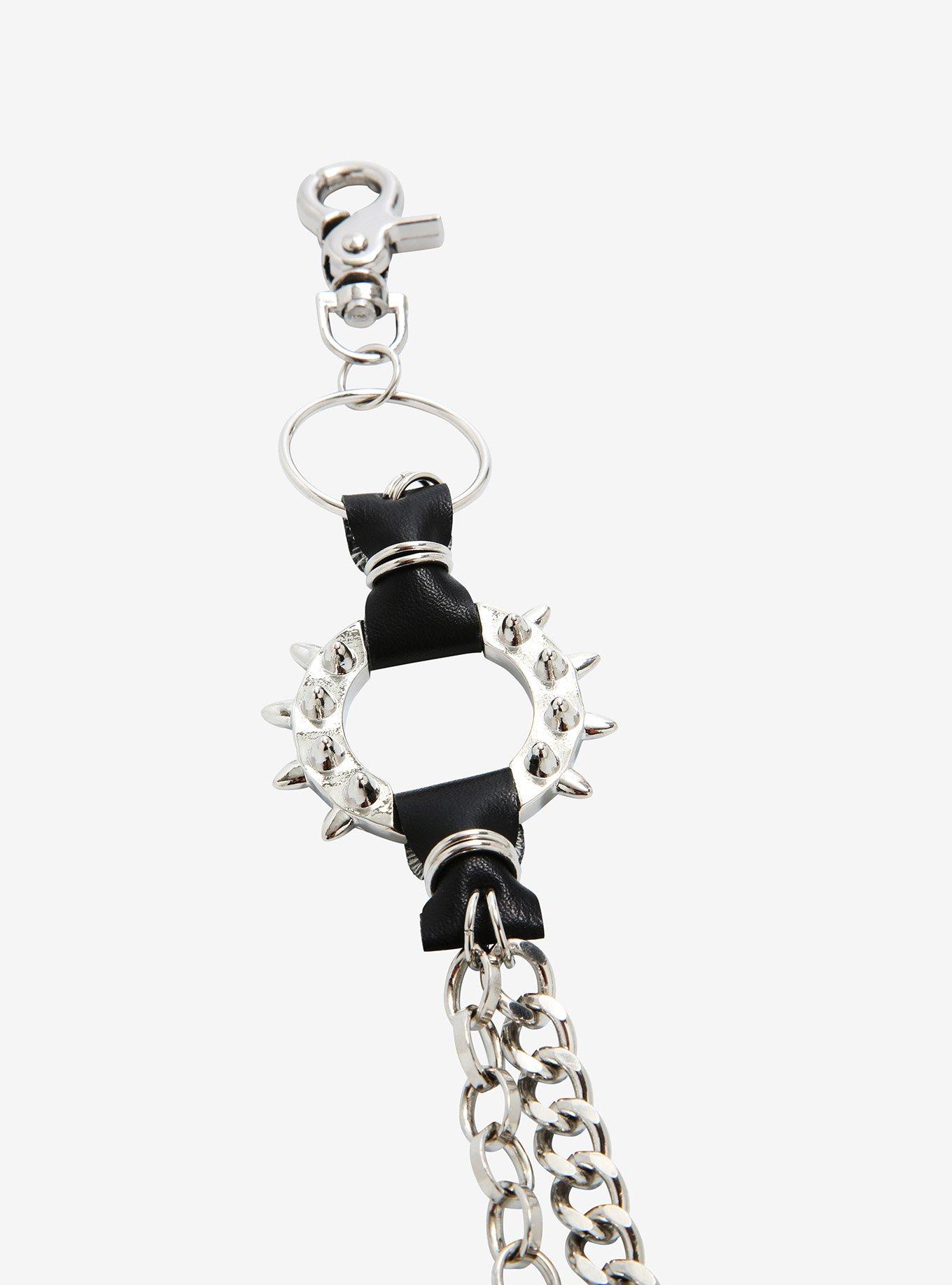 Silver 18 Inch & 24 Inch Spike Ring Double Wallet Chain, , alternate