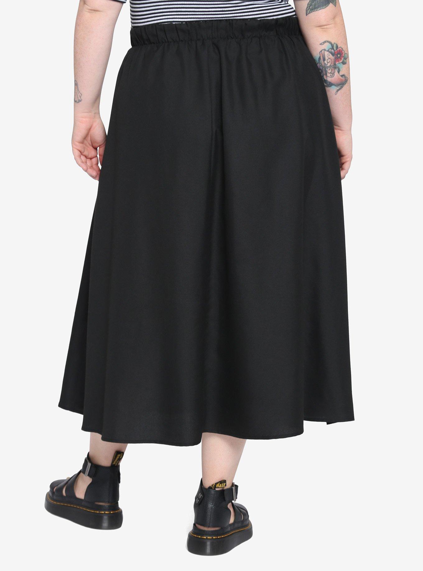 Black D-Ring Clasp Midi Skirt Plus Size, BLACK, alternate