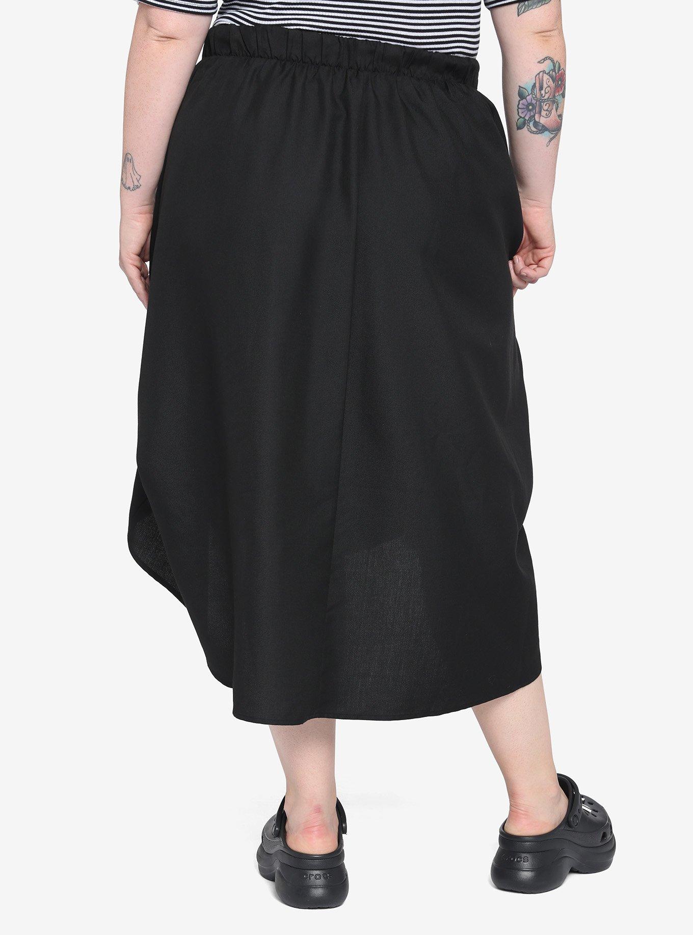 Black D-Ring Clasp Midi Skirt Plus Size, BLACK, alternate