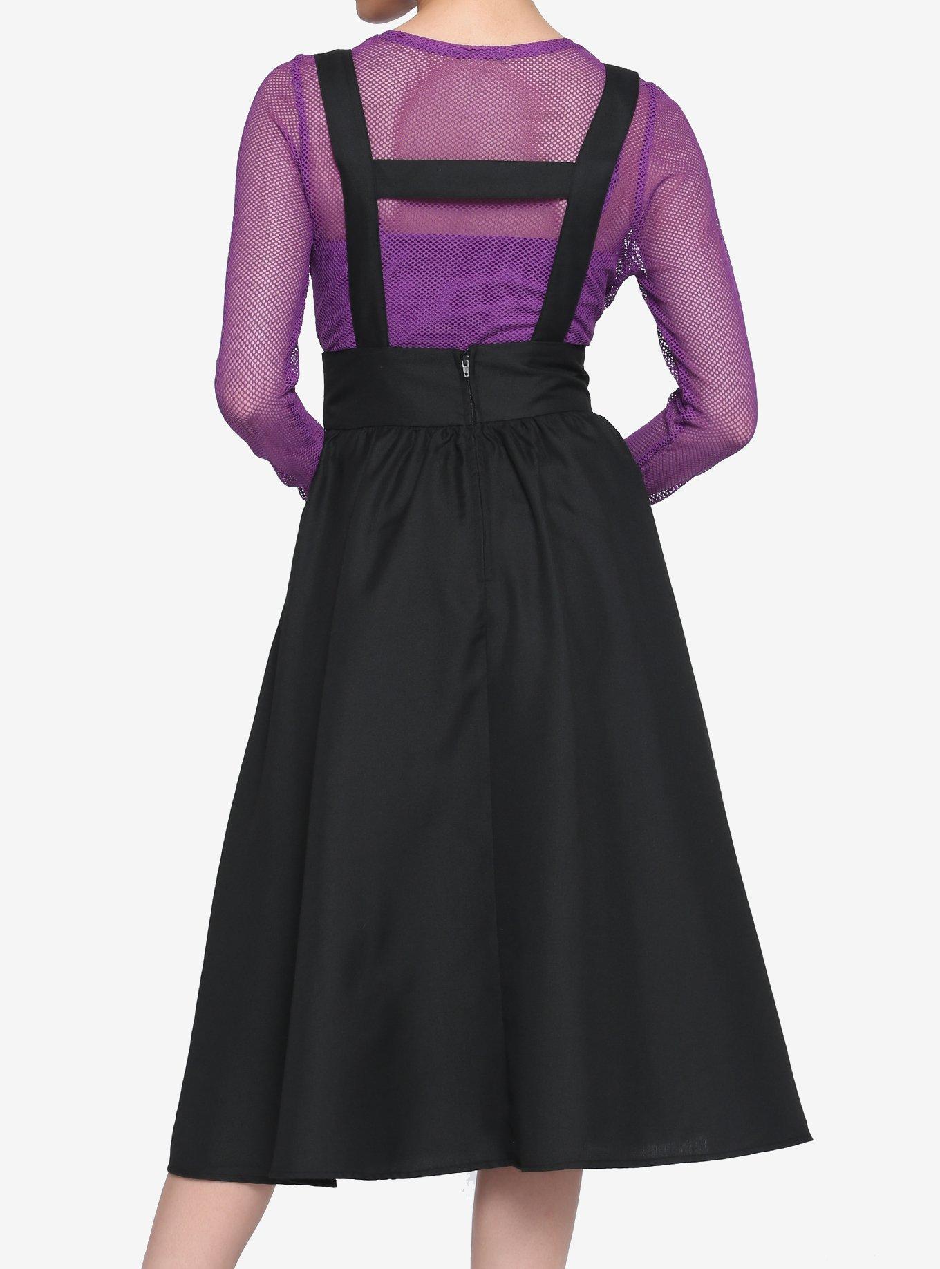 Black Suspender Midi Skirt, BLACK, alternate