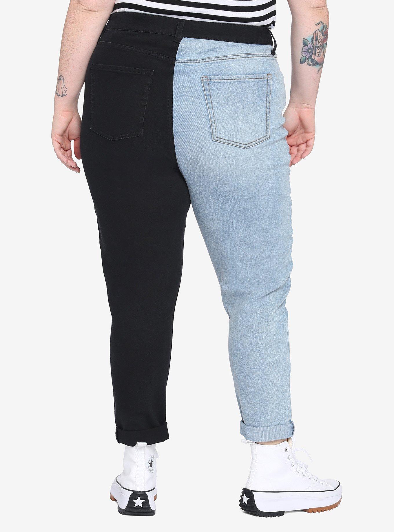 Disney Vintage Mickey Mouse & Minnie Mouse Split Mom Jeans Plus Size, MULTI, alternate