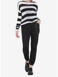 White & Black Stripe Girls Crop Sweater, STRIPES, alternate