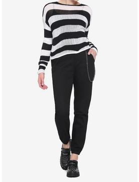 White & Black Stripe Girls Crop Sweater, , hi-res
