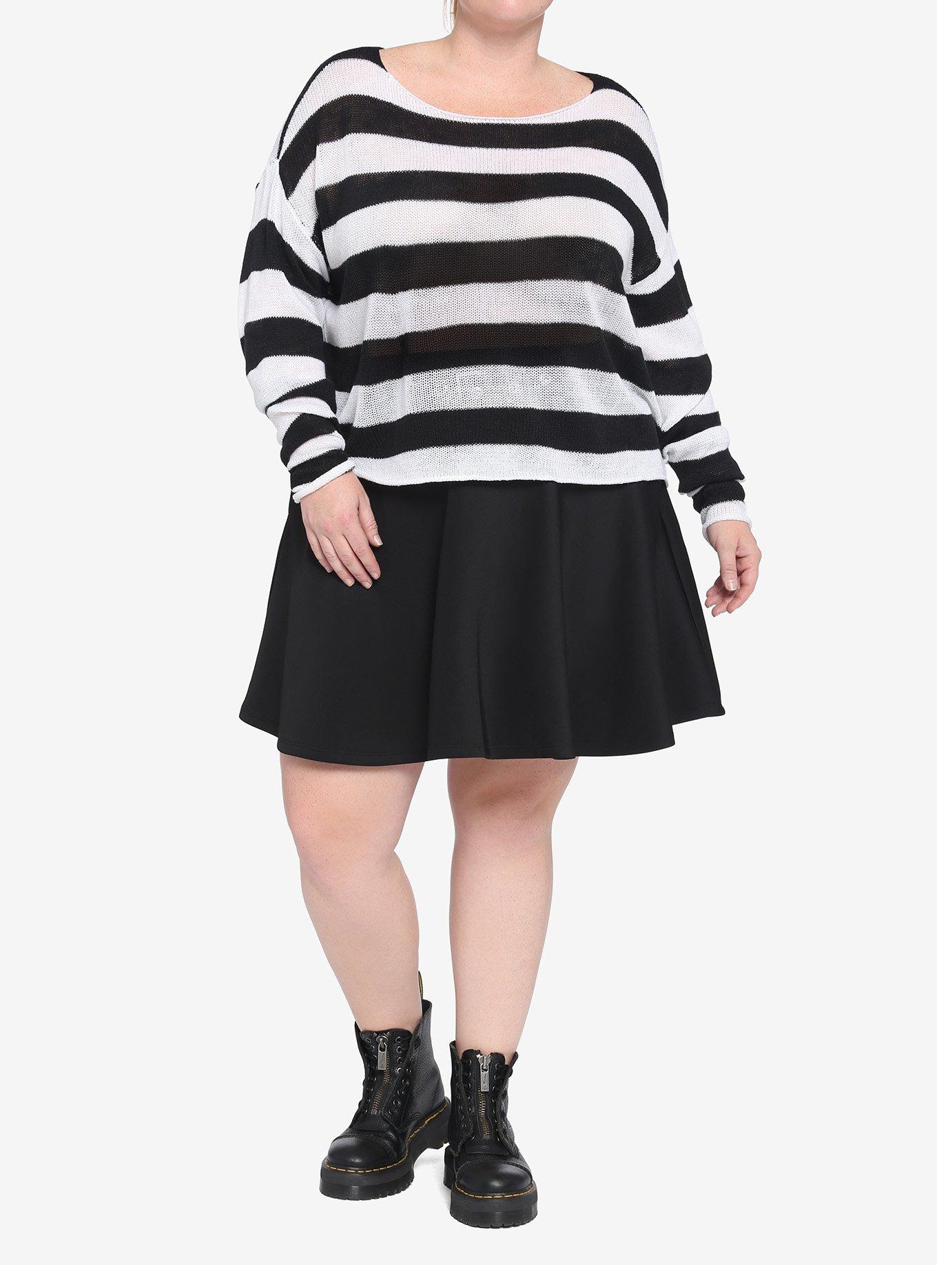 White & Black Stripe Girls Crop Sweater Plus Size, STRIPES, alternate - view 2