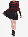 Red & Black Stripe Girls Crop Sweater, STRIPES - RED, alternate
