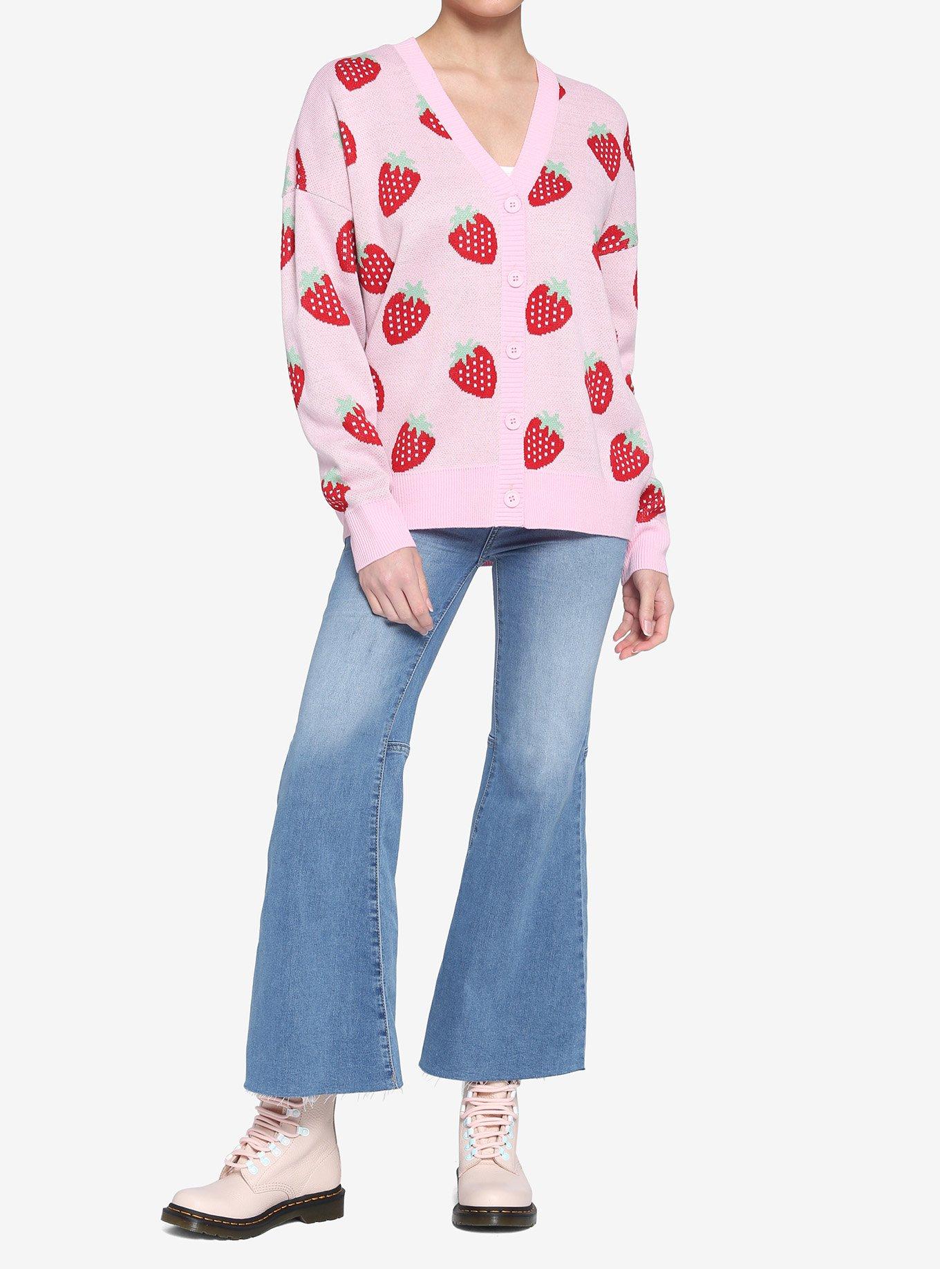Pastel Strawberry Girls Cardigan, PINK, alternate