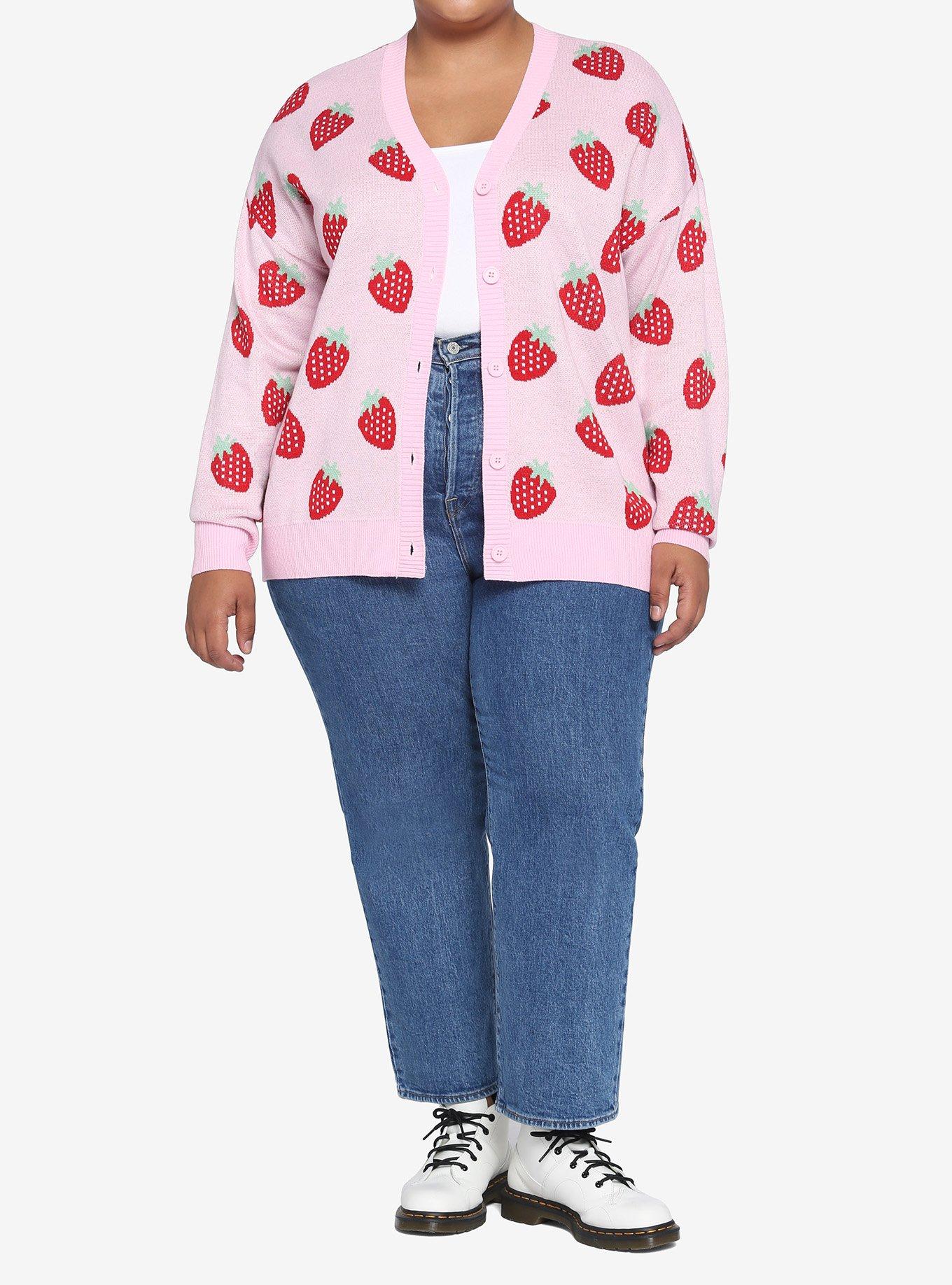 Pastel Strawberry Girls Cardigan Plus Size, PINK, alternate