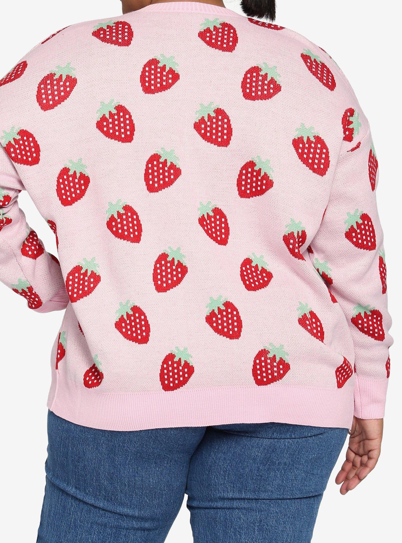 Pastel Strawberry Girls Cardigan Plus Size, PINK, alternate