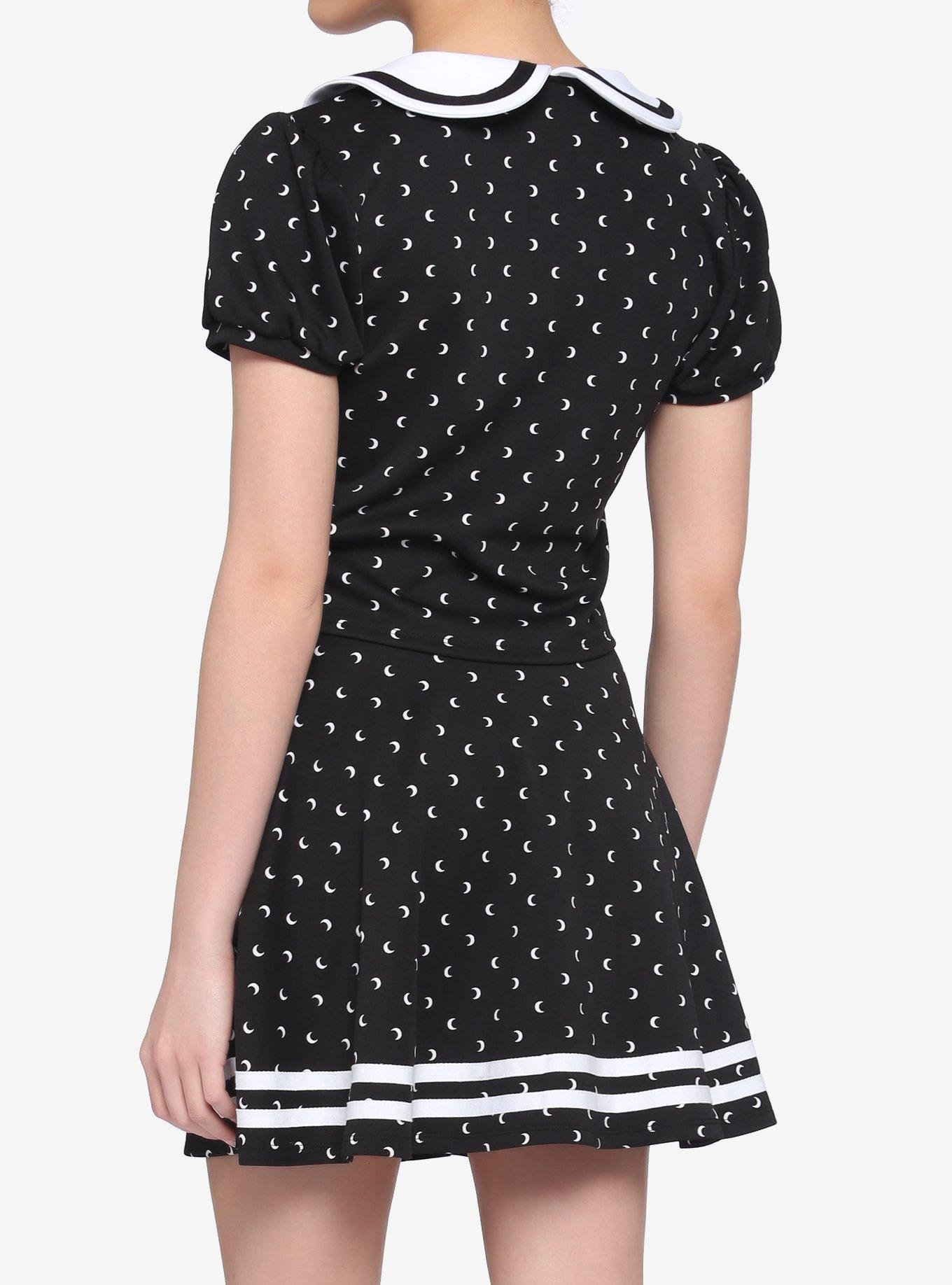 Black & White Moon Girls Collar Top, BLACK, alternate